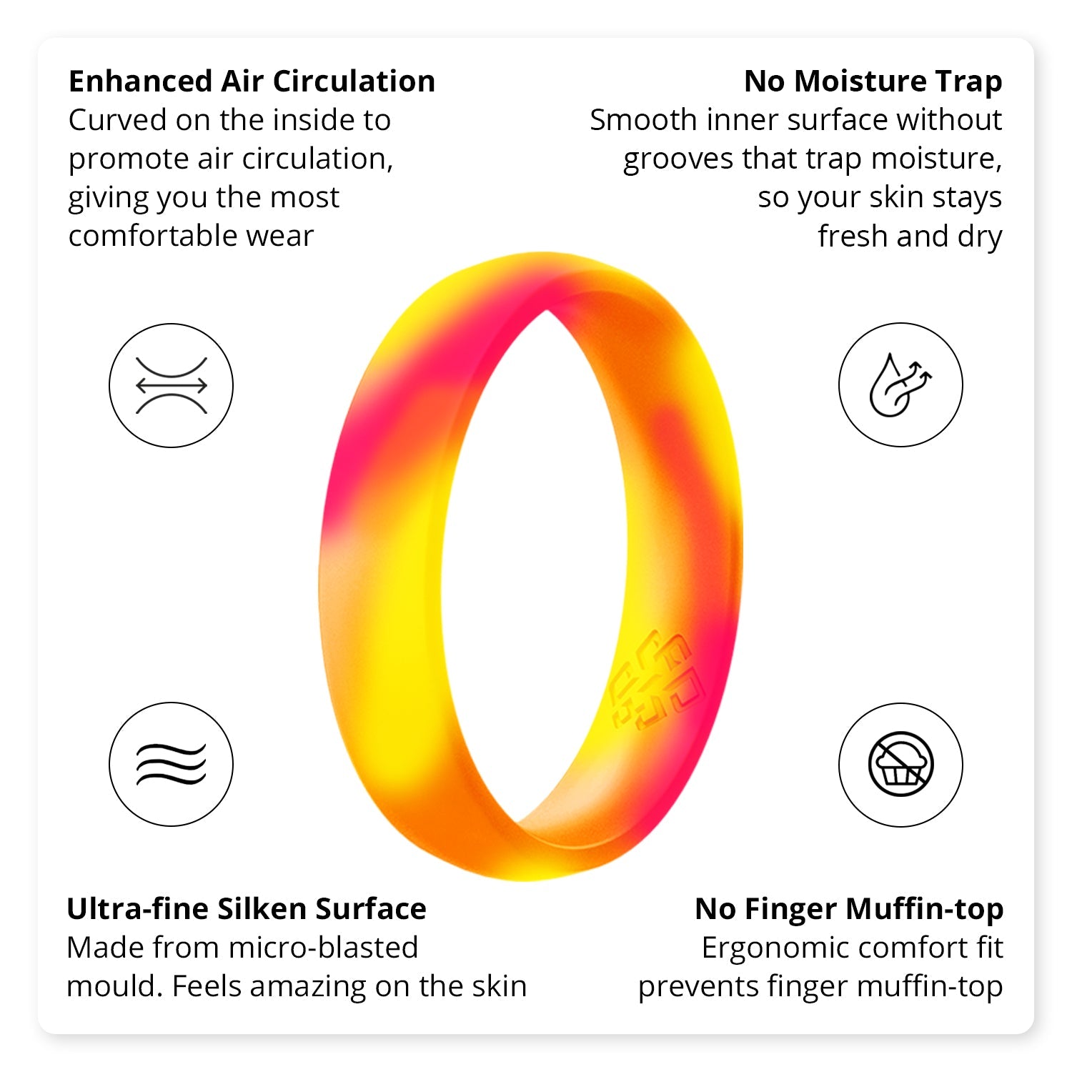 Neon Pink Orange Yellow 4-Pack Breathable Silicone Ring - Knot Theory