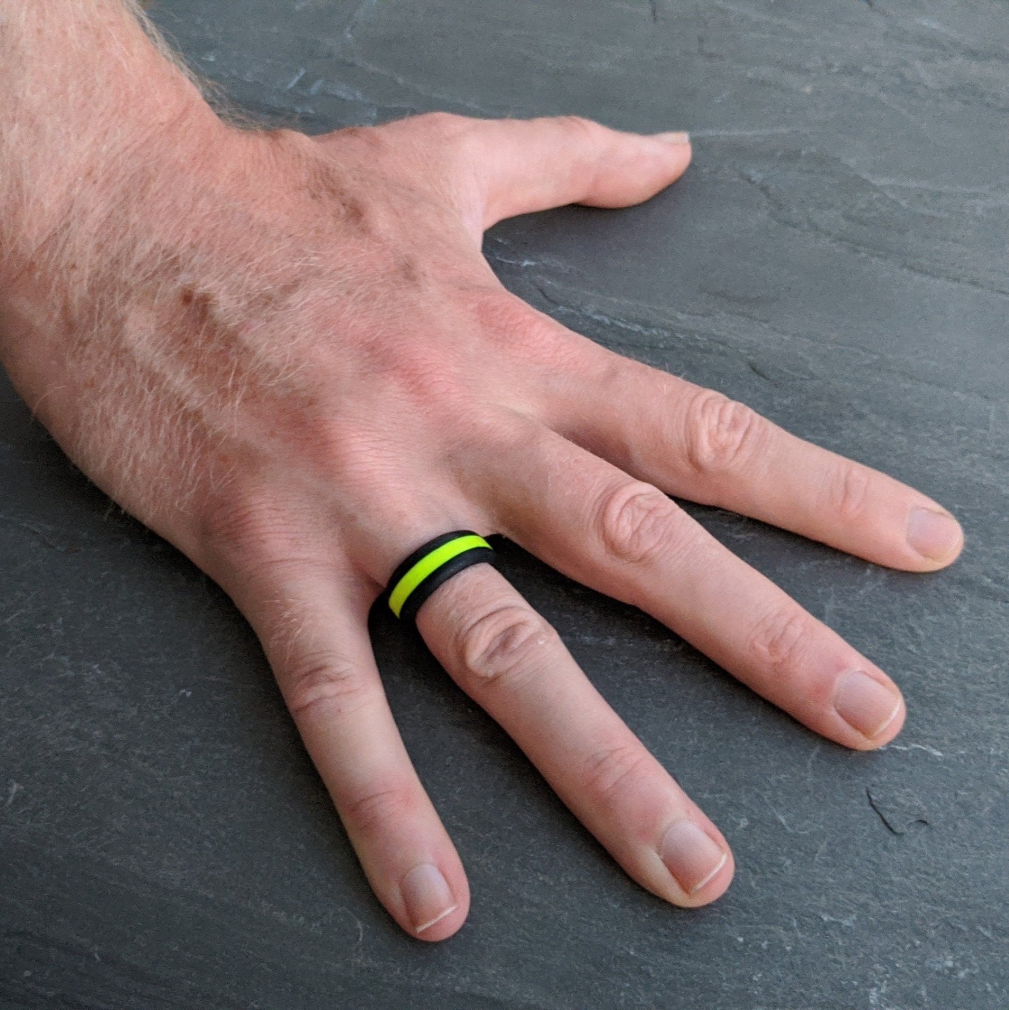 Neon Yellow Stripe Silicone Ring for Men - Knot Theory