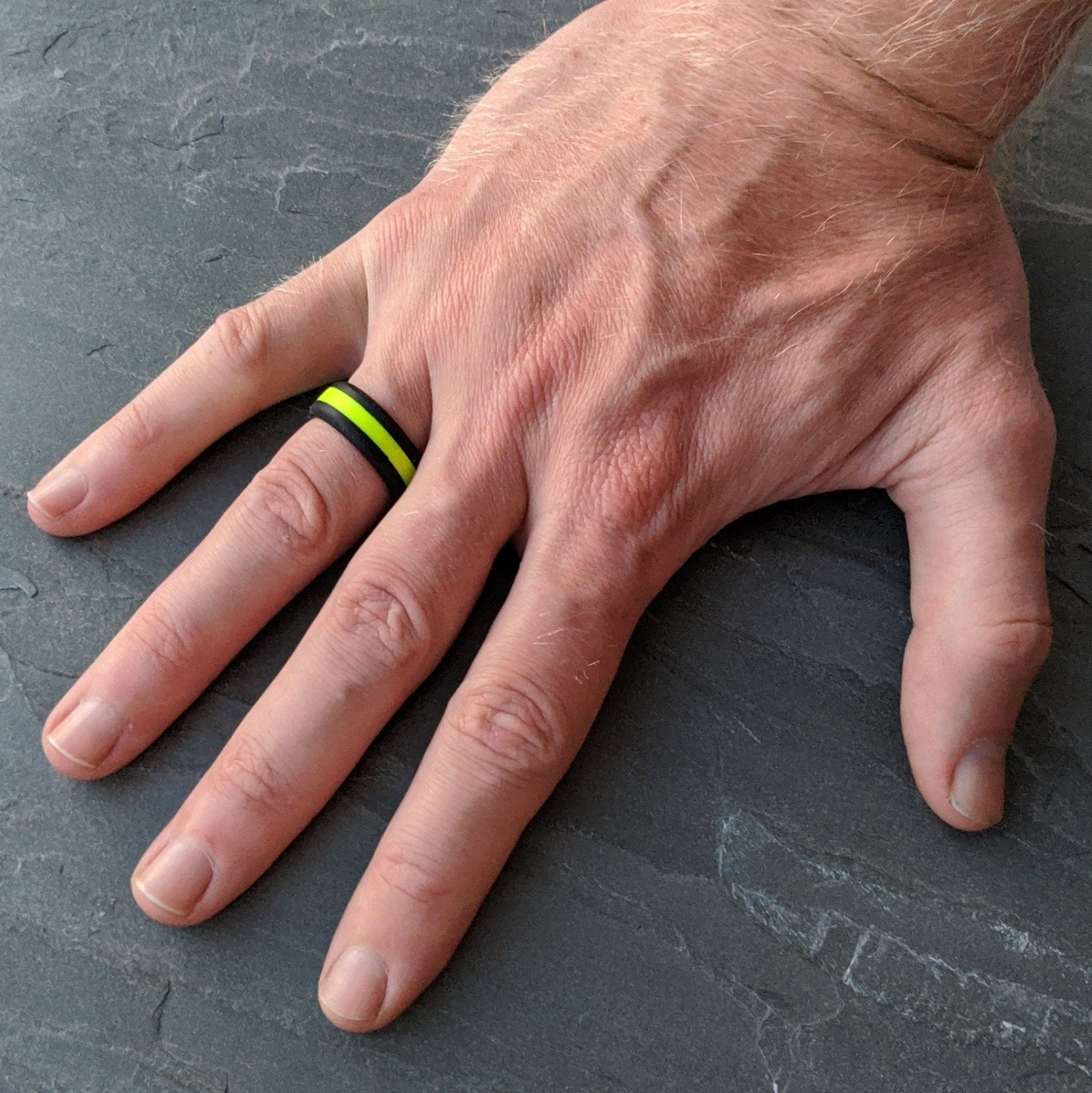 Neon Yellow Stripe Silicone Ring for Men - Knot Theory