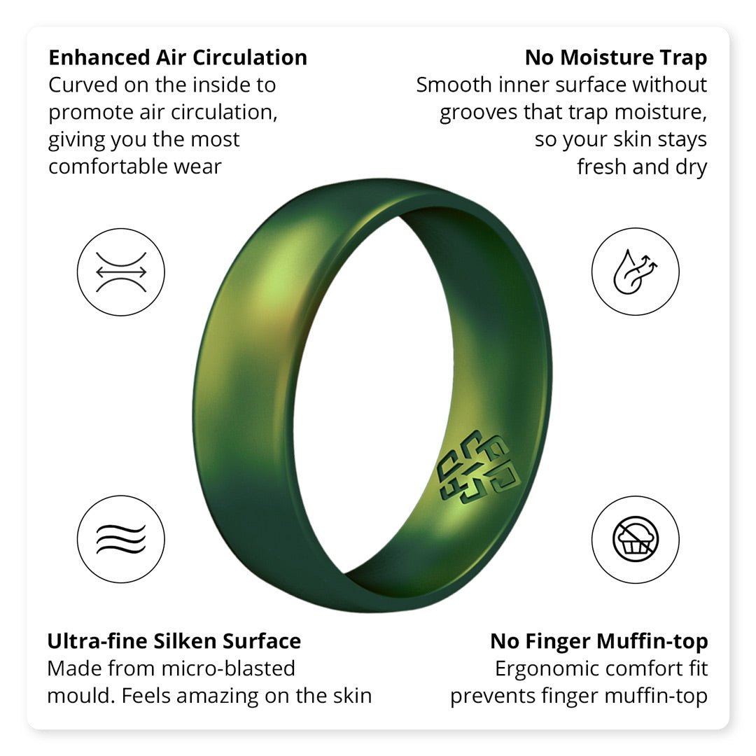 Northern Lights Green Breathable Silicone Ring for Men and Women - Knot Theory
