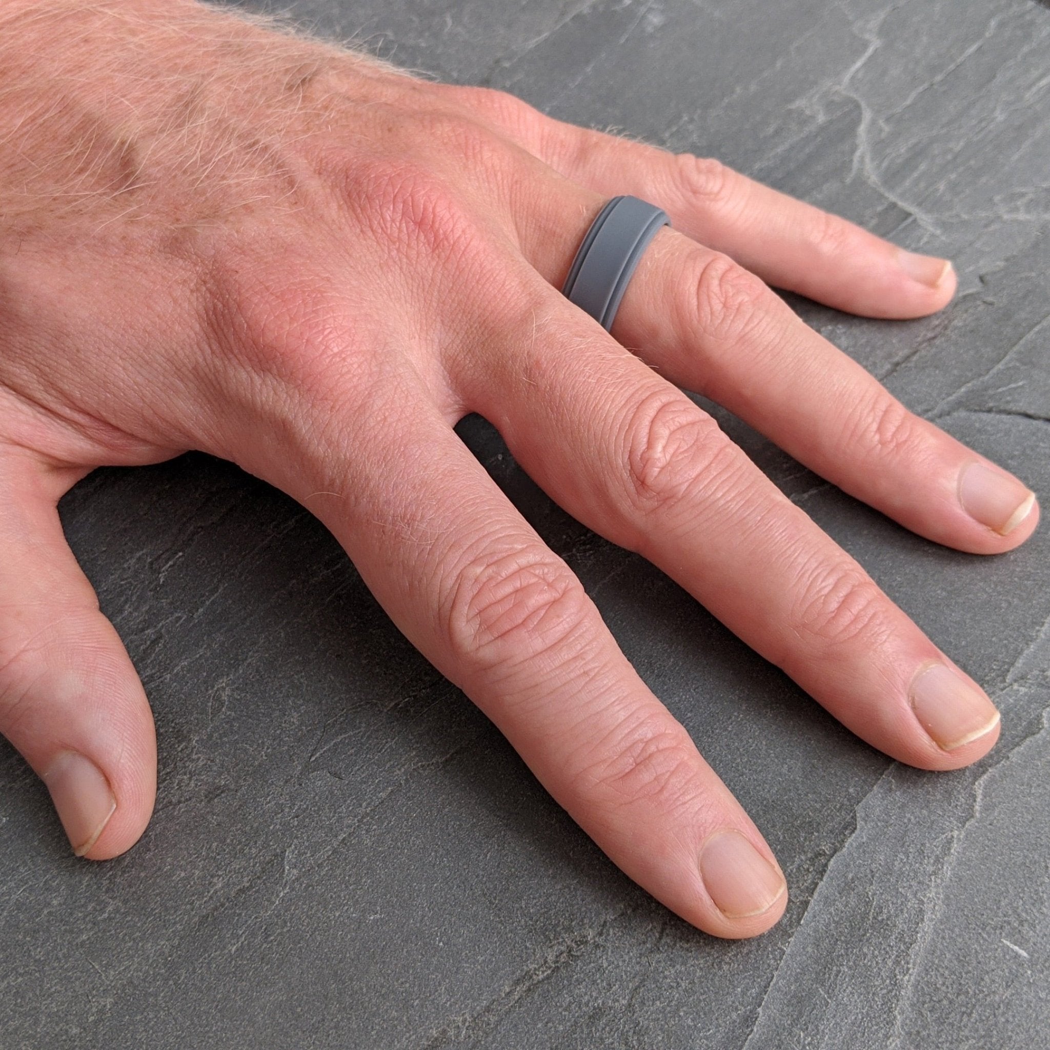 ROQ Silicone Wedding Ring For Men - Grey Step Edge Design, Size 12, Medical Grade Rubber Band