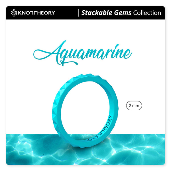 Pearl Aquamarine Pyramid Stackable Slim Thin Silicone Ring for Women - Knot Theory