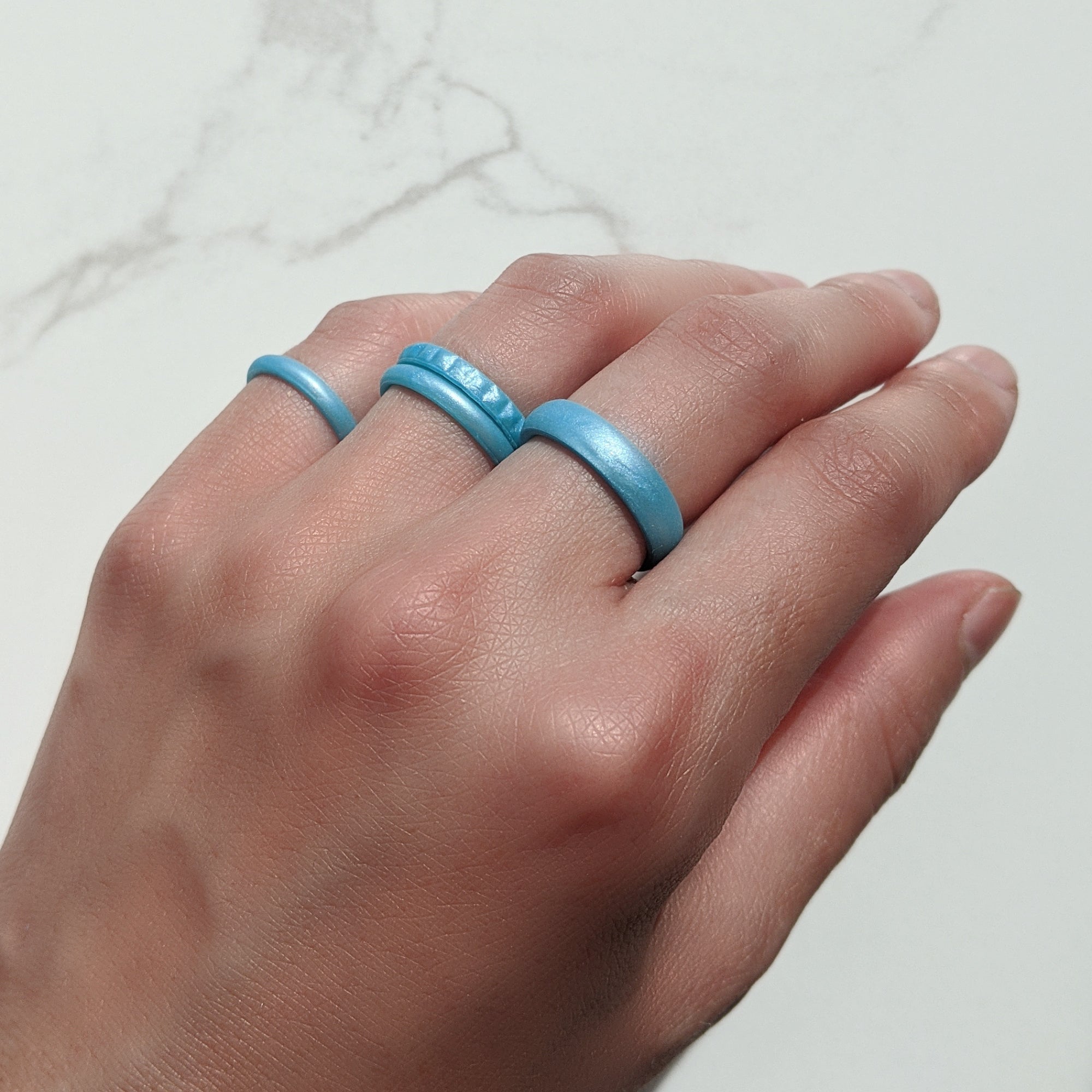 Pearl Baby Blue Pyramid Stackable Slim Thin Silicone Ring for Women - Knot Theory