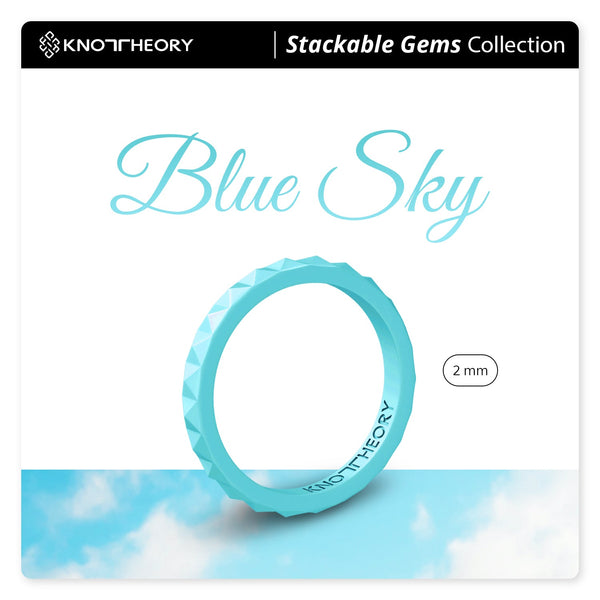 Pearl Baby Blue Pyramid Stackable Slim Thin Silicone Ring for Women - Knot Theory