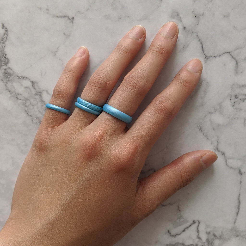 Pearl Baby Blue Sky Stackable Slim Thin Silicone Ring for Women Knot