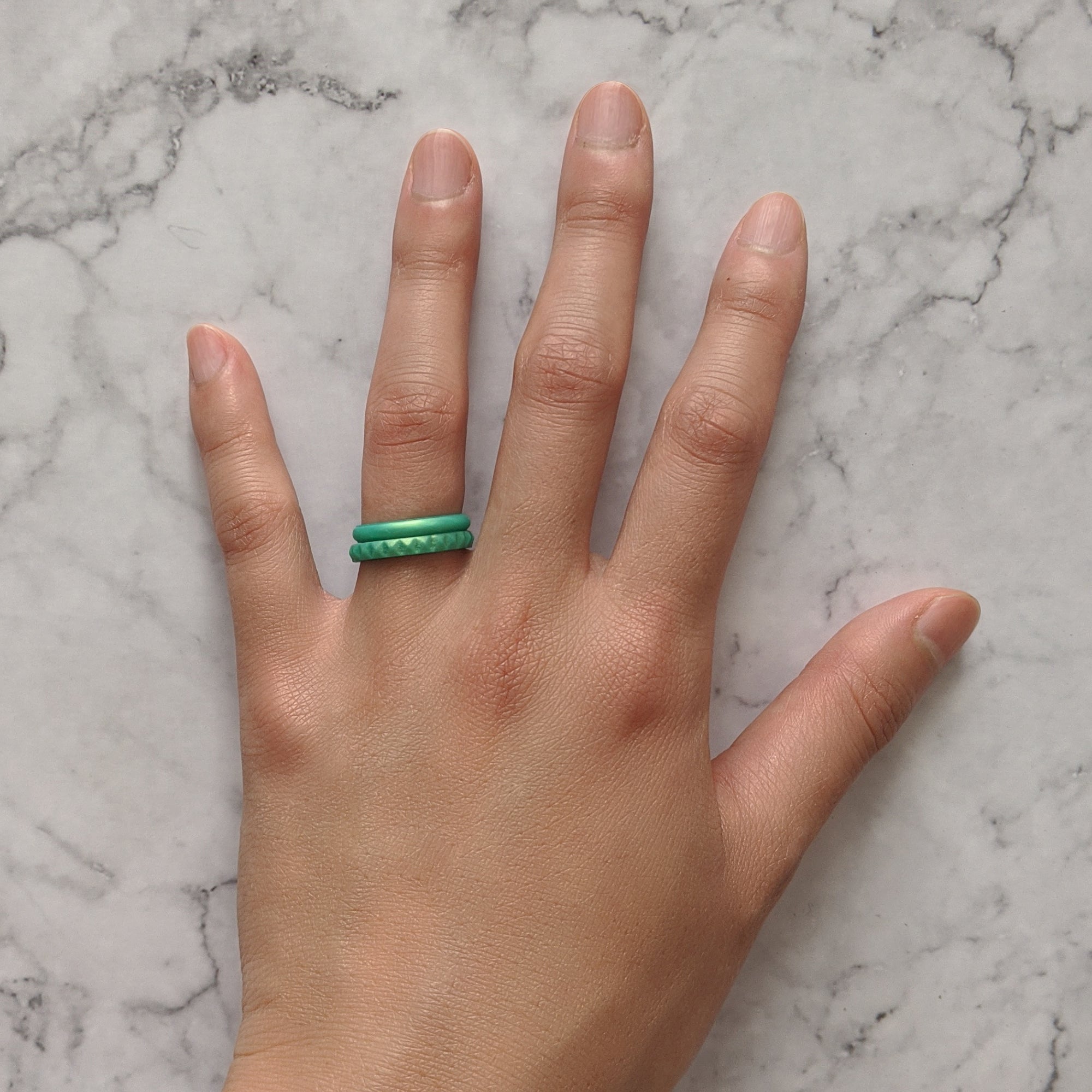 Pearl Green Emerald Pyramid Stackable Slim Thin Silicone Ring for Women - Knot Theory