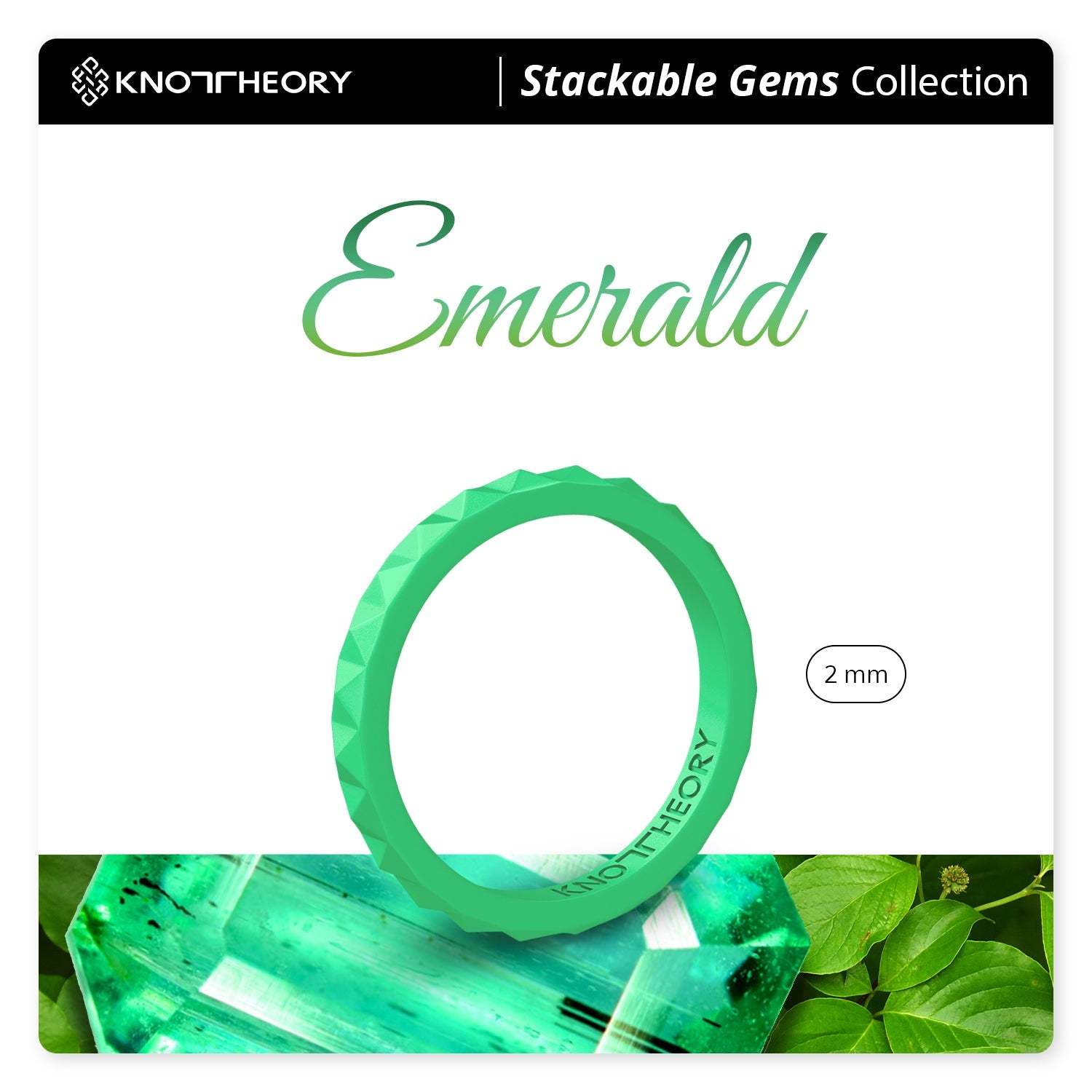 Pearl Green Emerald Pyramid Stackable Slim Thin Silicone Ring for Women - Knot Theory