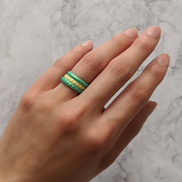 Pearl Green Emerald Pyramid Stackable Slim Thin Silicone Ring for Women - Knot Theory
