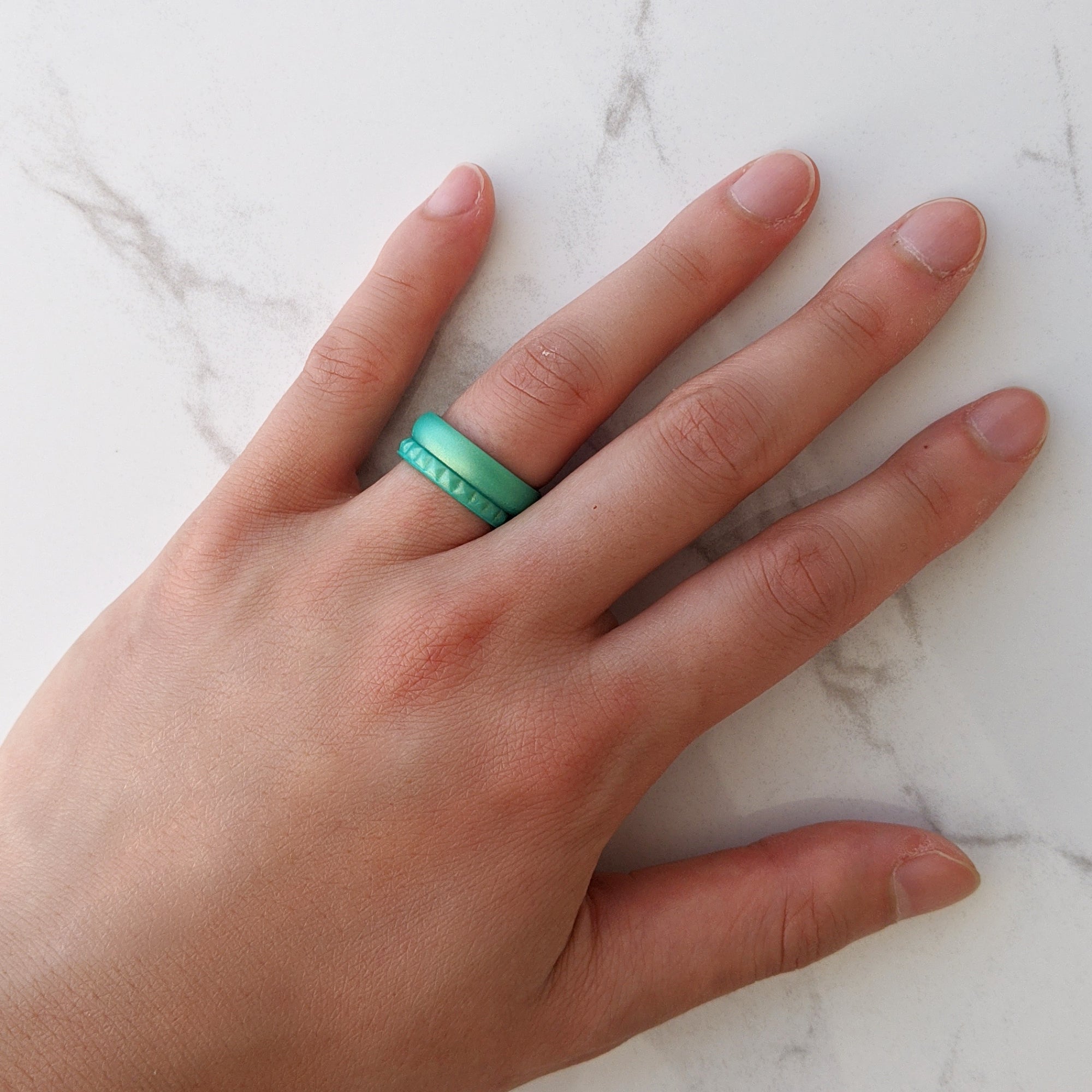 Pearl Green Emerald Pyramid Stackable Slim Thin Silicone Ring for Women - Knot Theory