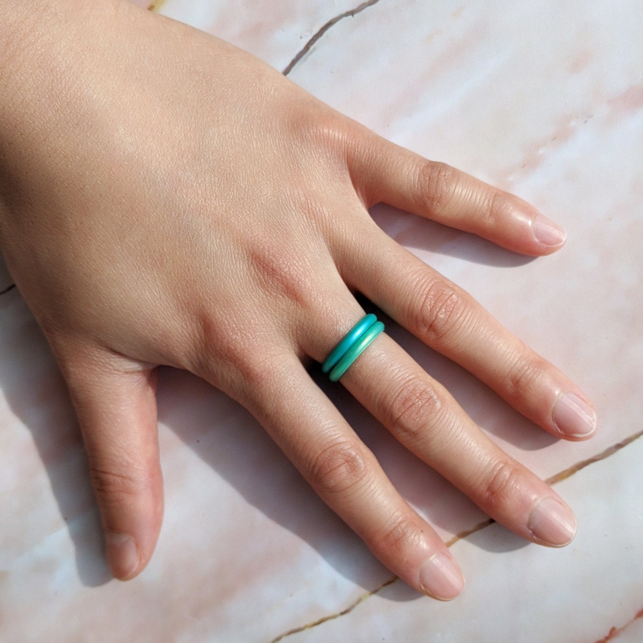 Pearl Green Emerald Stackable Slim Thin Silicone Ring for Women - Knot Theory