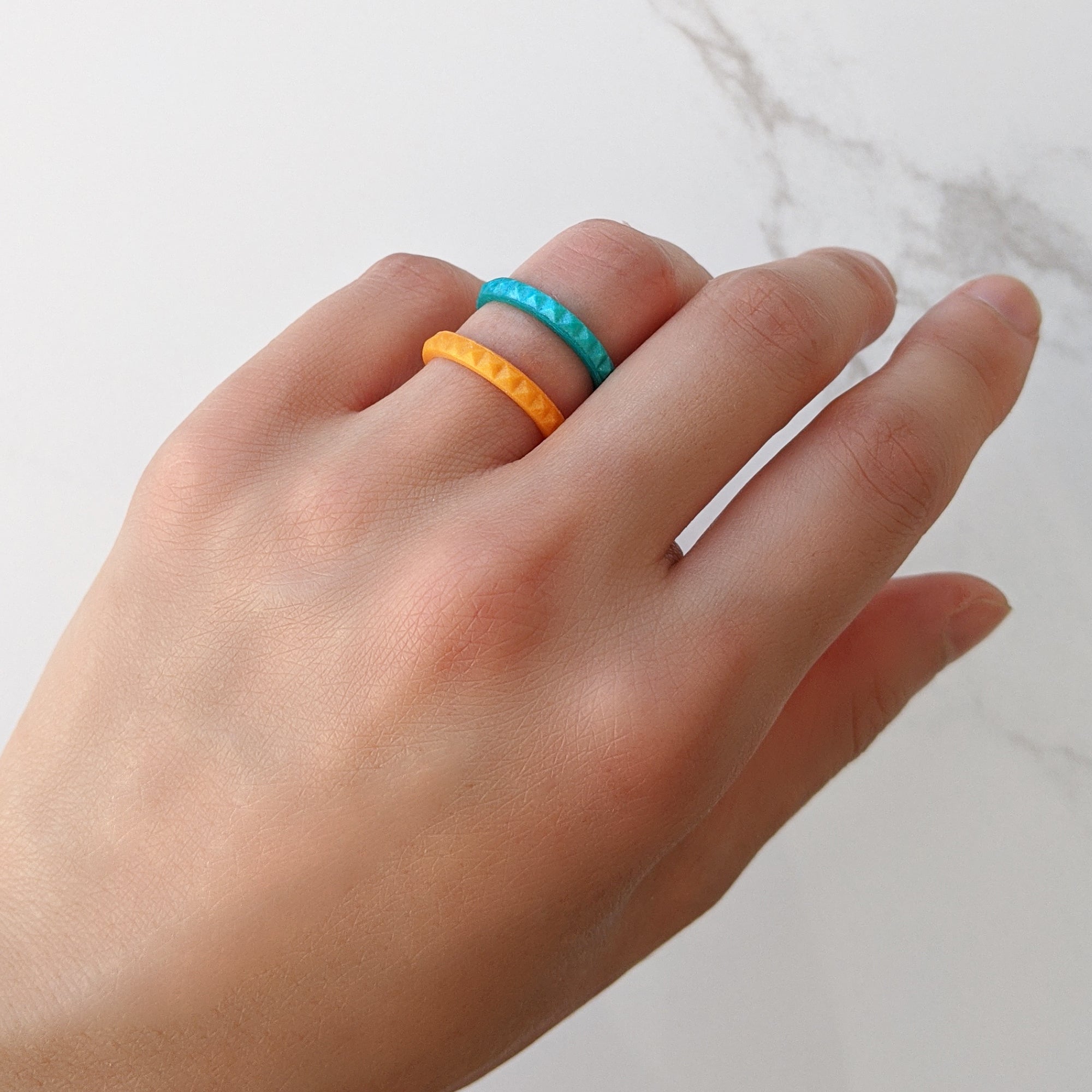 Pearl Orange Pyramid Stackable Slim Thin Silicone Ring for Women - Knot Theory
