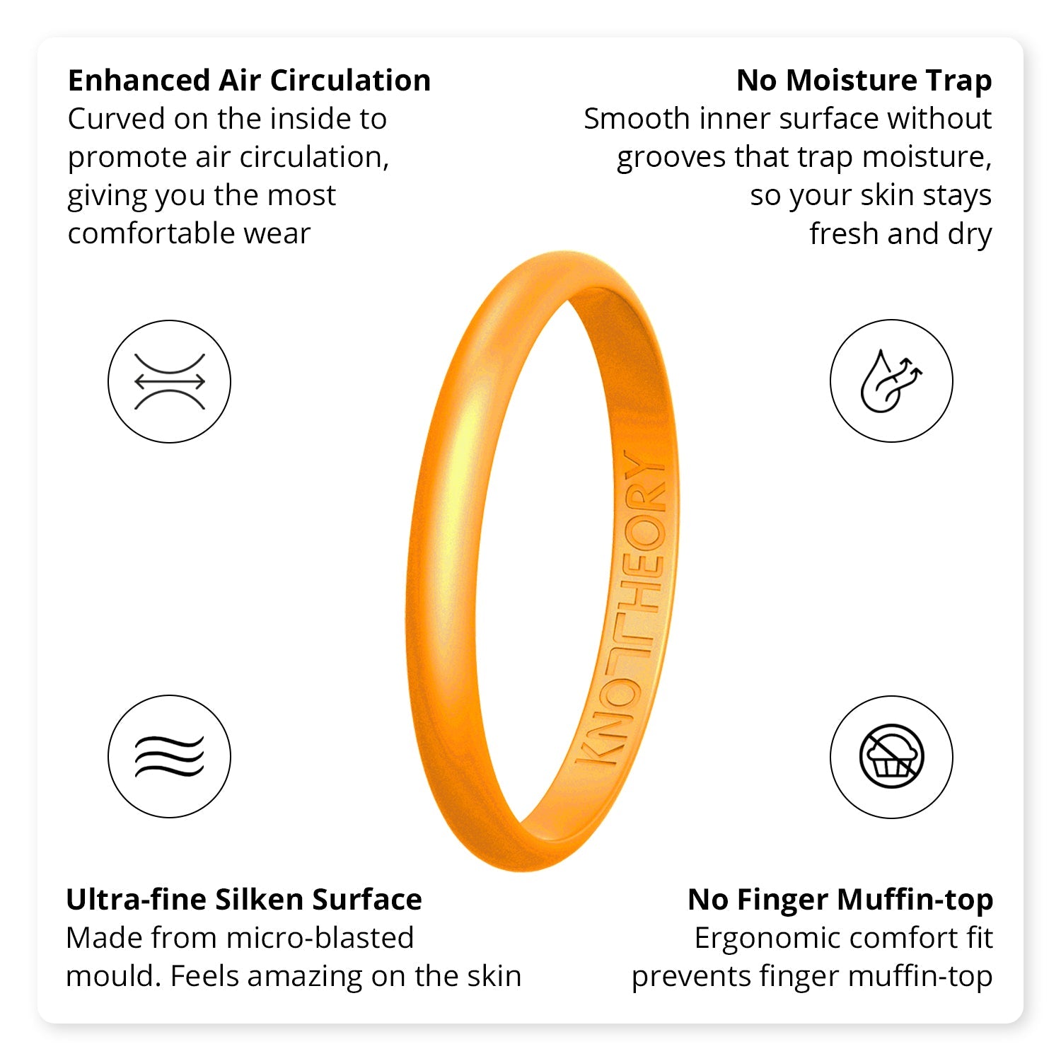 Pearl Orange Soda Stackable Slim Thin Silicone Ring for Women - Knot Theory