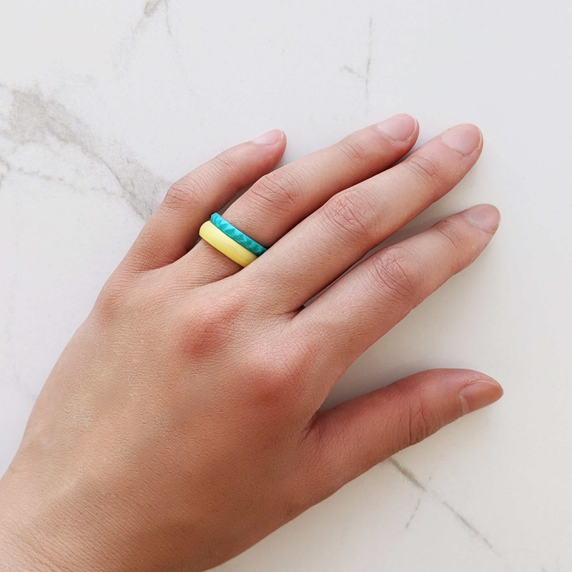 Pearl Turquoise Pyramid Stackable Slim Thin Silicone Ring for Women - Knot Theory