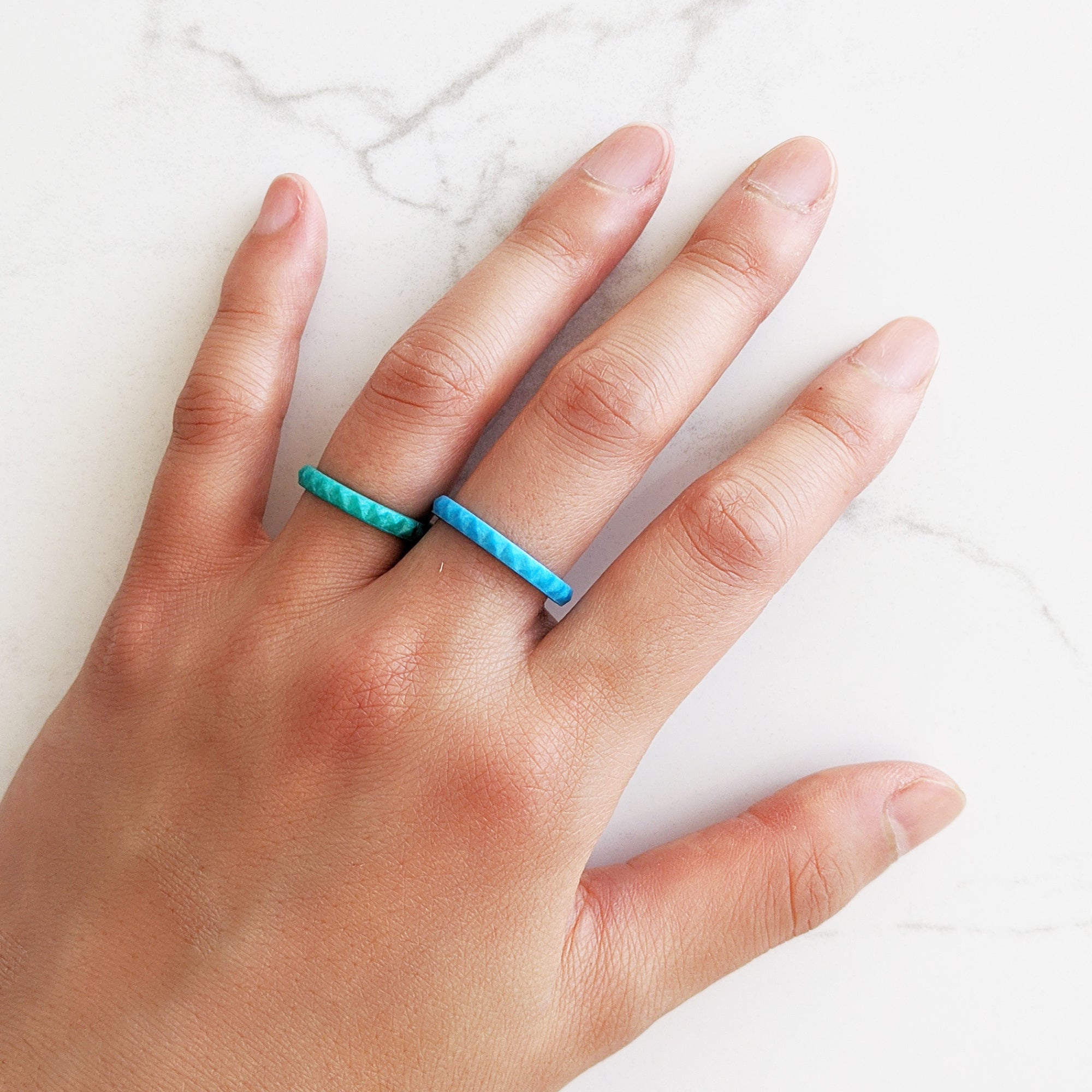 Pearl Turquoise Pyramid Stackable Slim Thin Silicone Ring for Women - Knot Theory