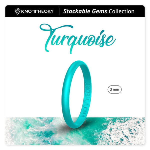 Pearl Turquoise Stackable Slim Thin Silicone Ring for Women - Knot Theory