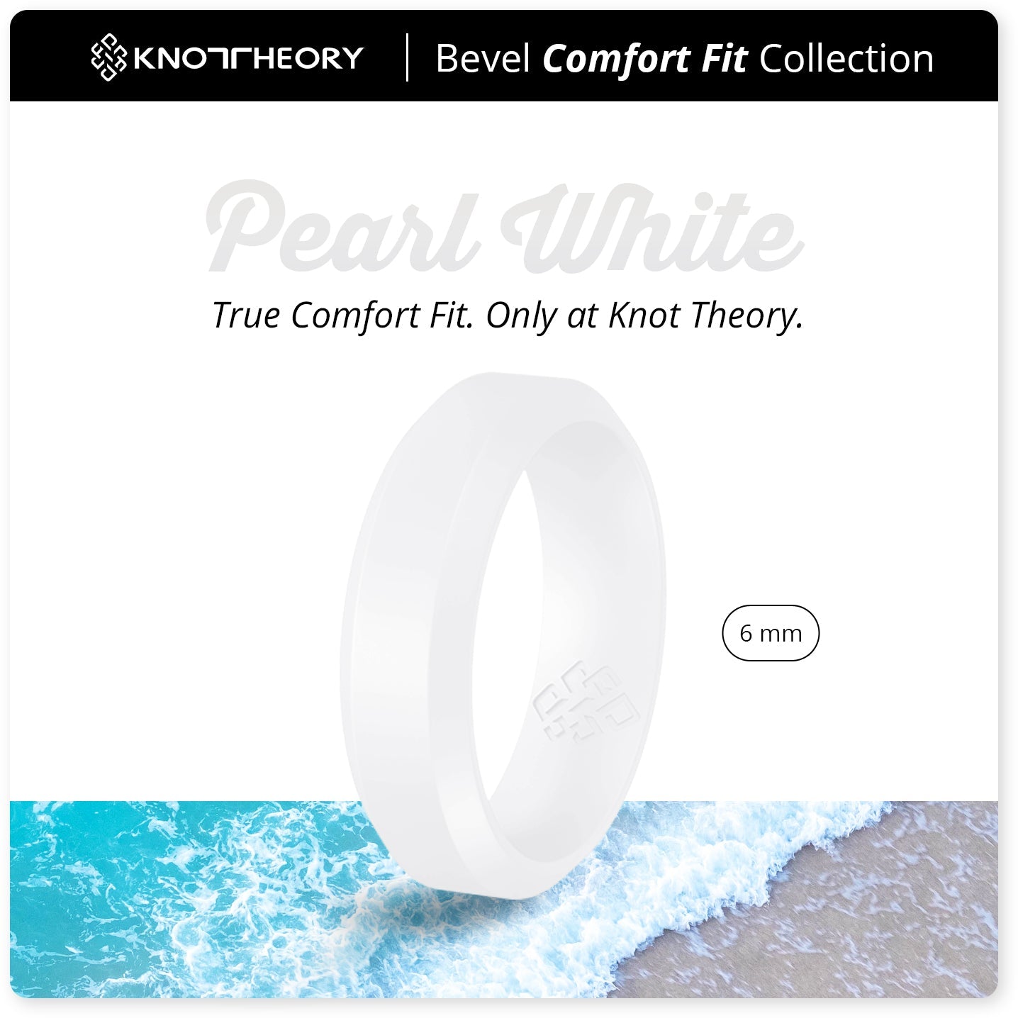 Pearl White Bevel Edge Breathable Silicone Ring for Men - Knot Theory