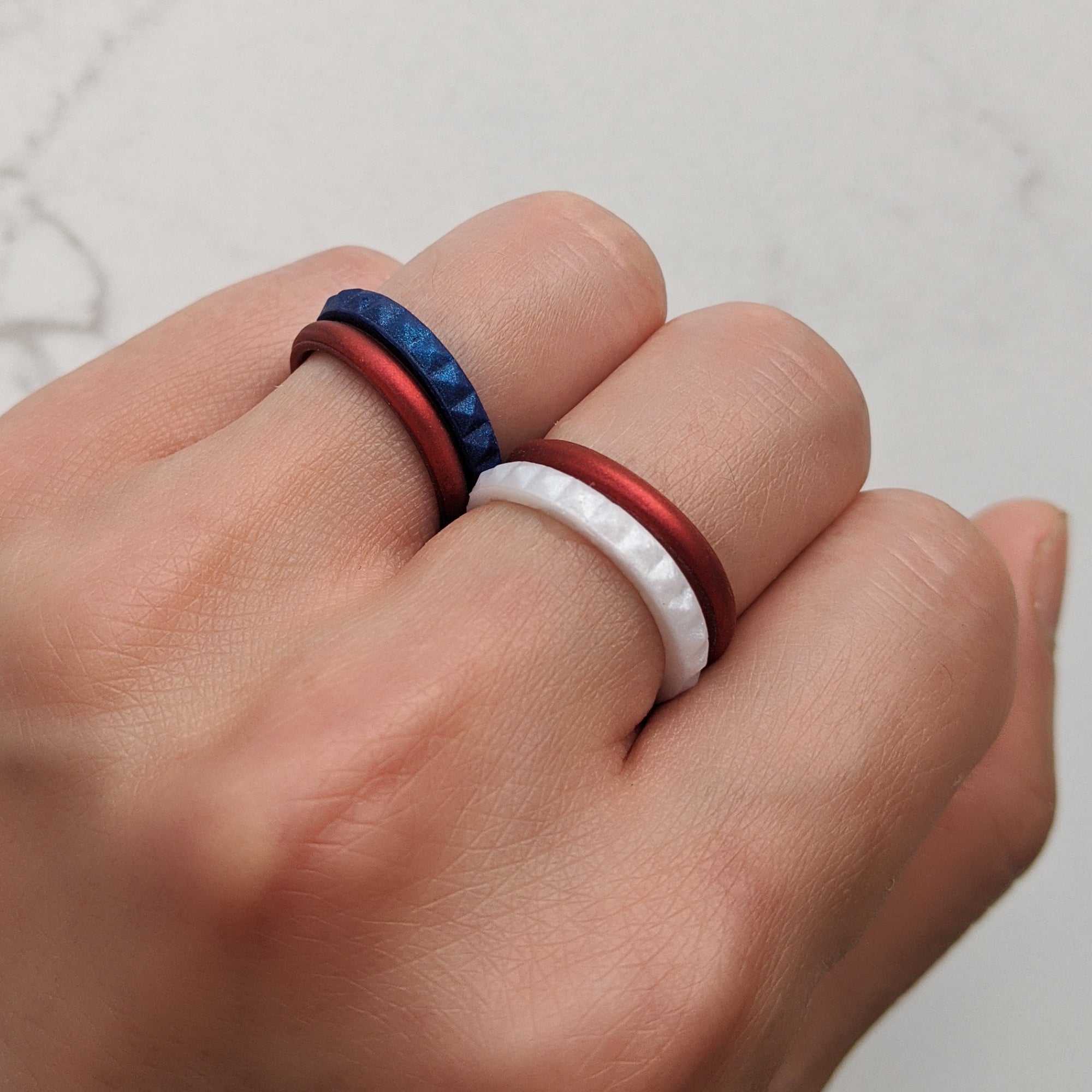 Pearl White Pyramid Stackable Slim Thin Silicone Ring for Women - Knot Theory