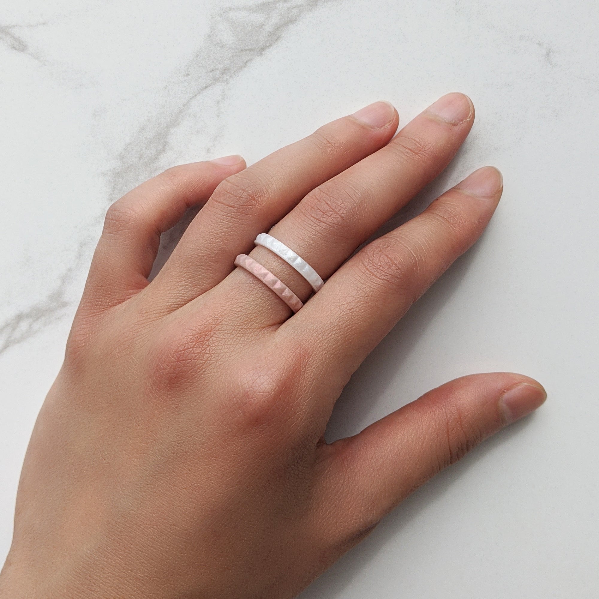 Pearl White Pyramid Stackable Slim Thin Silicone Ring for Women - Knot Theory