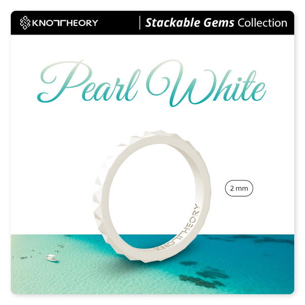 Pearl White Pyramid Stackable Slim Thin Silicone Ring for Women - Knot Theory