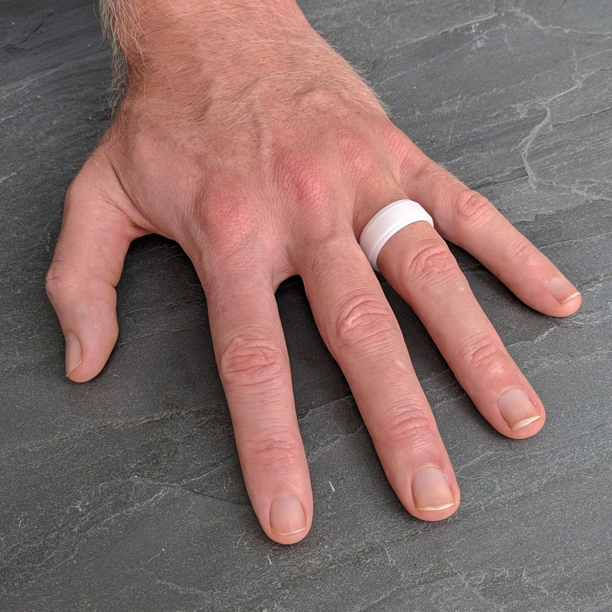 Pearl White Step Edge Silicone Wedding Ring for Husband