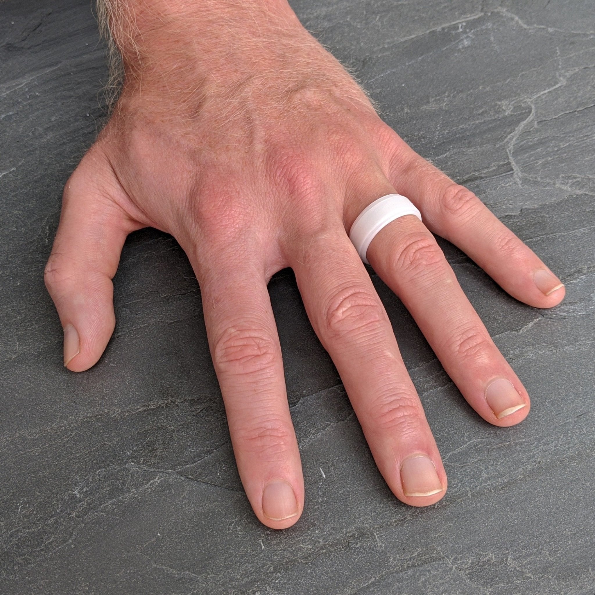 Pearl White Step Edge Breathable Silicone Ring for Men - Knot Theory