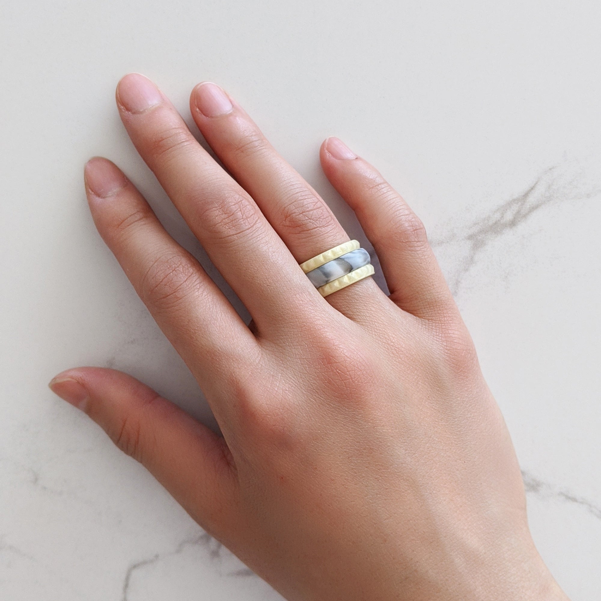 Pearl Yellow Pyramid Stackable Slim Thin Silicone Ring for Women - Knot Theory