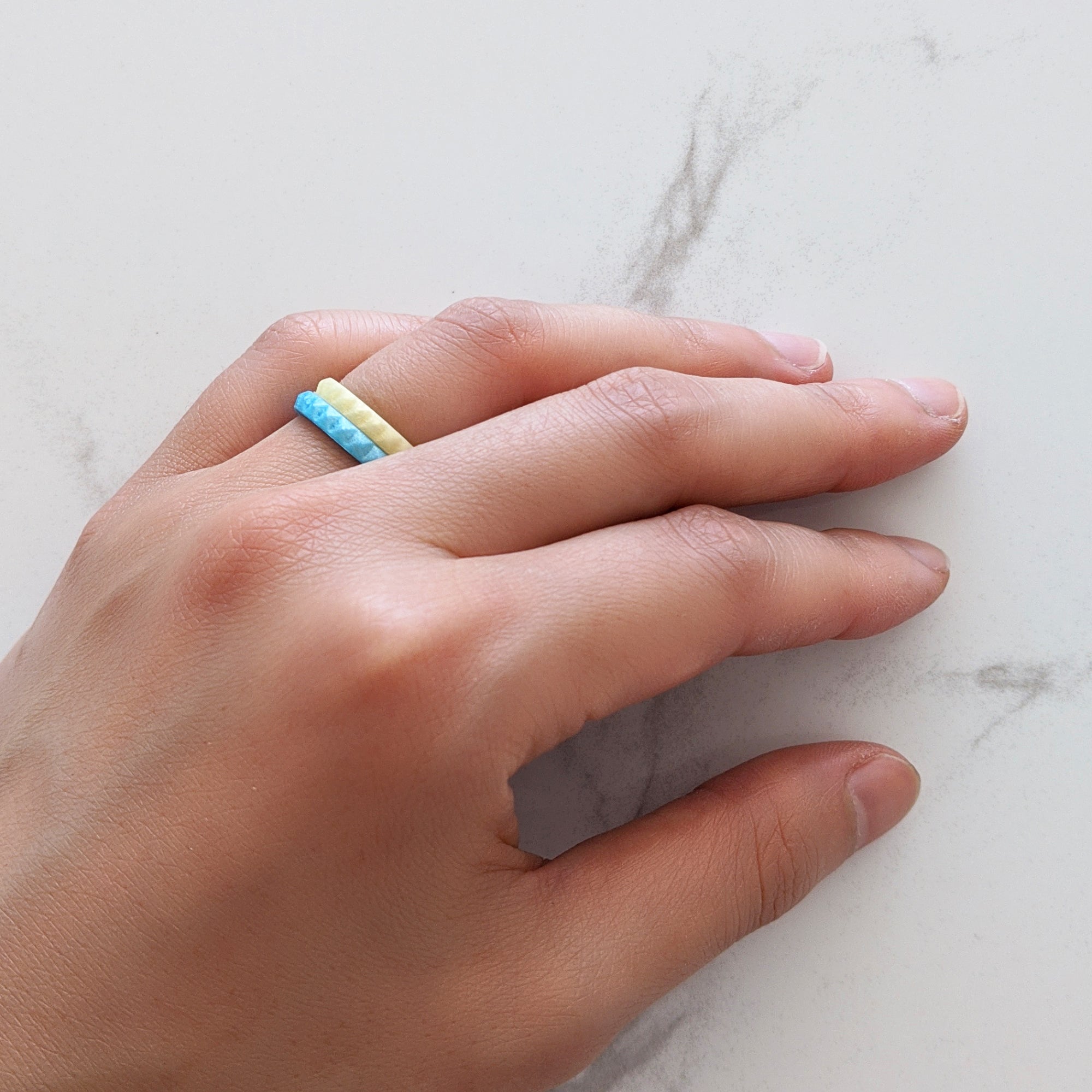 Pearl Yellow Pyramid Stackable Slim Thin Silicone Ring for Women - Knot Theory