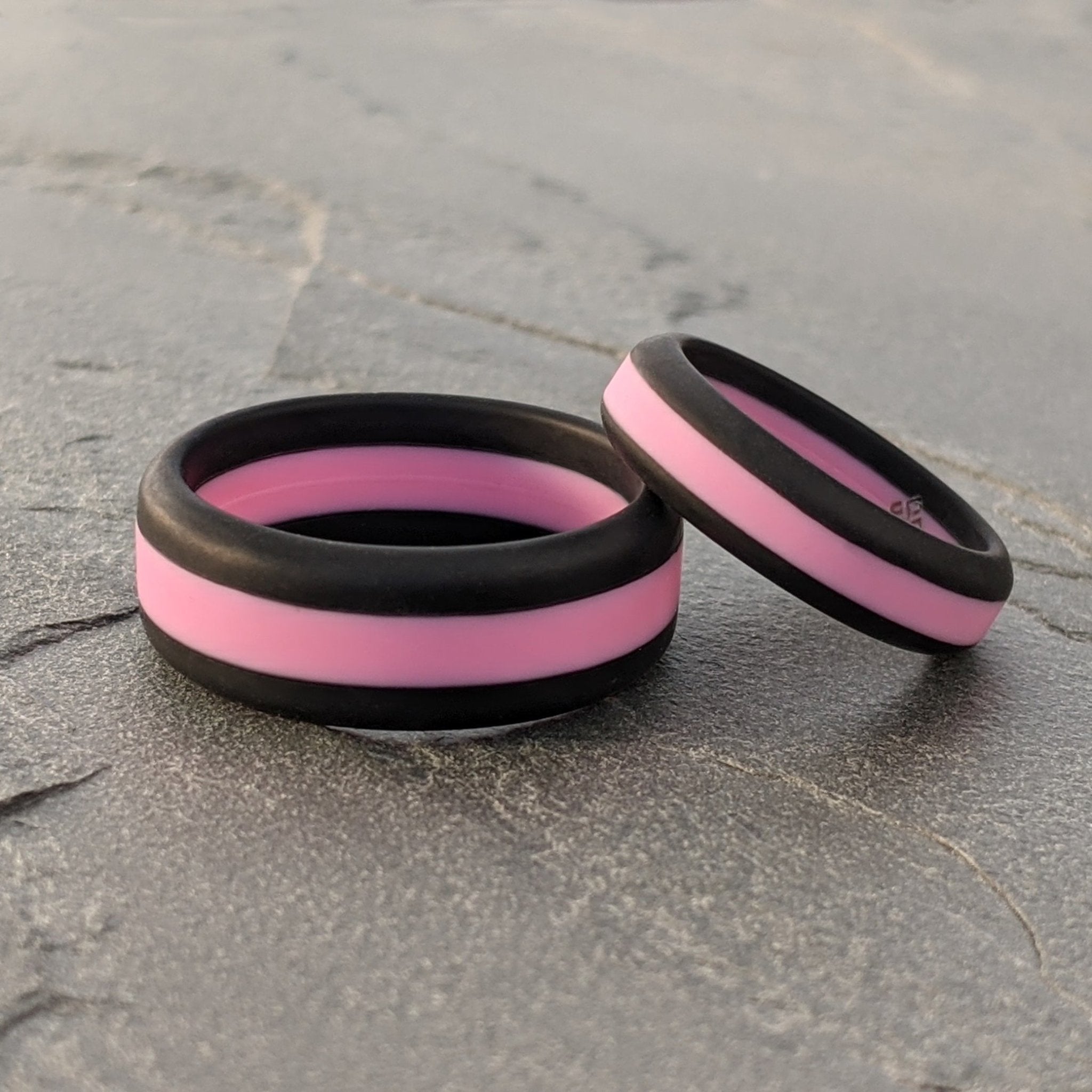 Pink and Black Candy Stripe Silicone Wedding Ring for Women and Men - Knot Theory