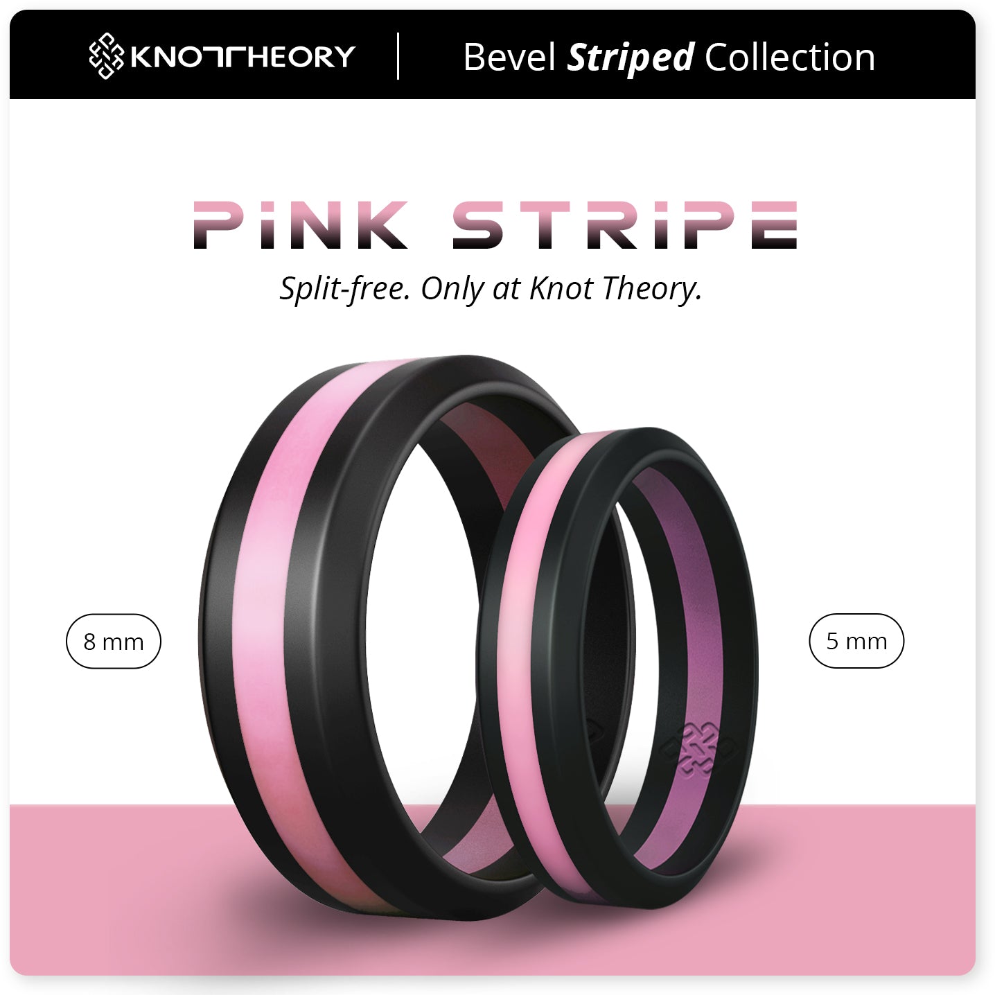 Pink and Black Candy Stripe Silicone Wedding Ring for Women and Men - Knot Theory