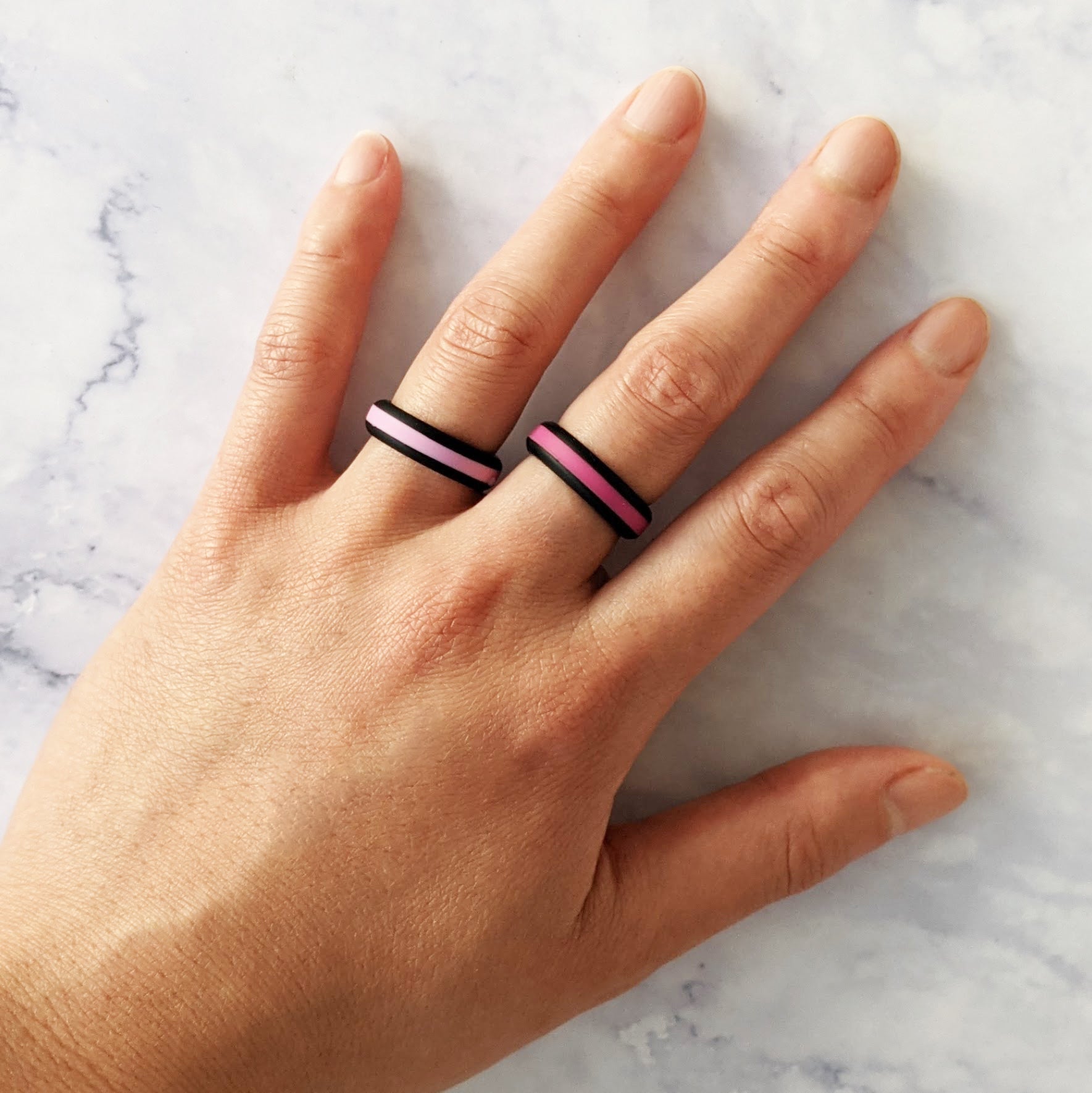 Pink and Black Candy Stripe Silicone Wedding Ring for Women and Men - Knot Theory