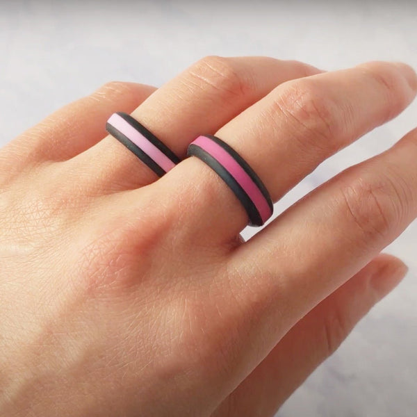 Pink and Black Candy Stripe Silicone Wedding Ring for Women and Men - Knot Theory