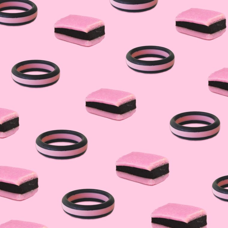 Pink and Black Candy Stripe Silicone Wedding Ring for Women and Men - Knot Theory