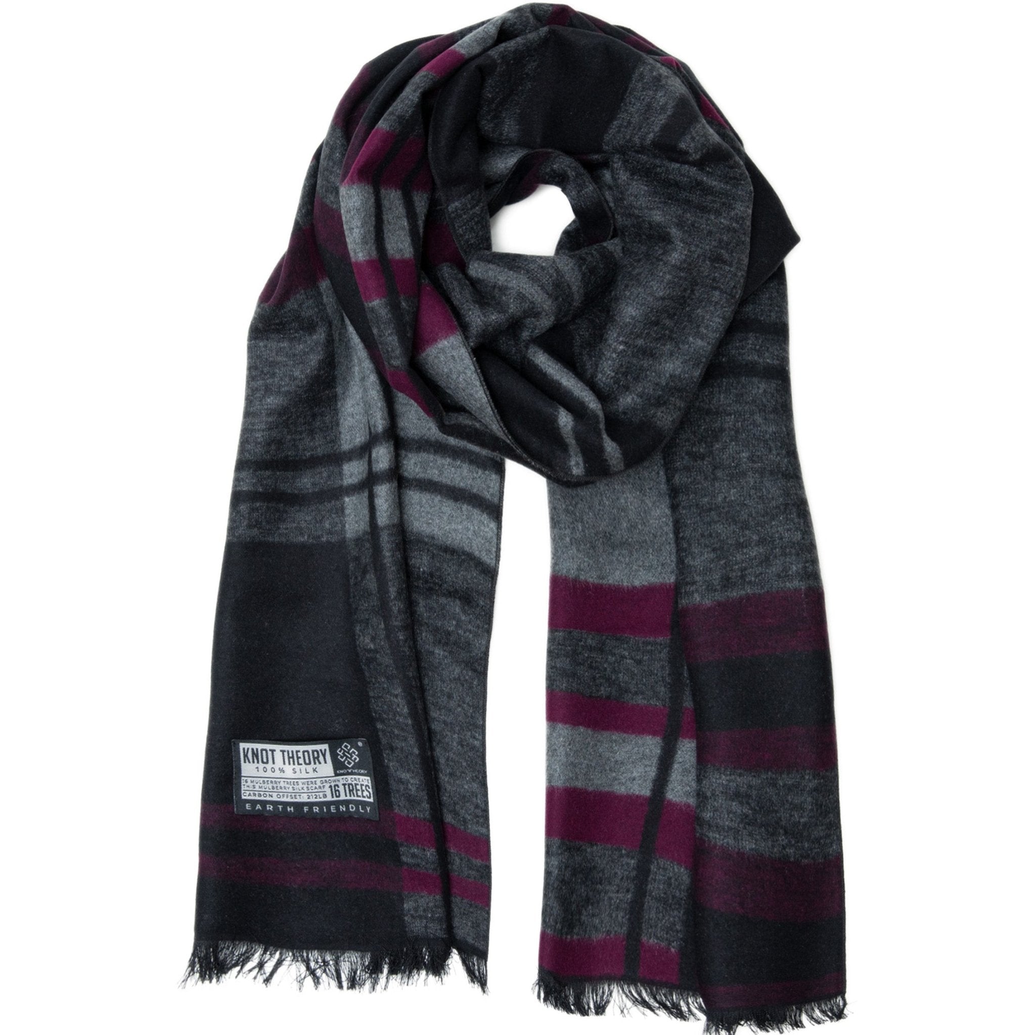 Purple Grey Tartan Eco Scarf - Softer than Cashmere 100% Silk - Knot Theory