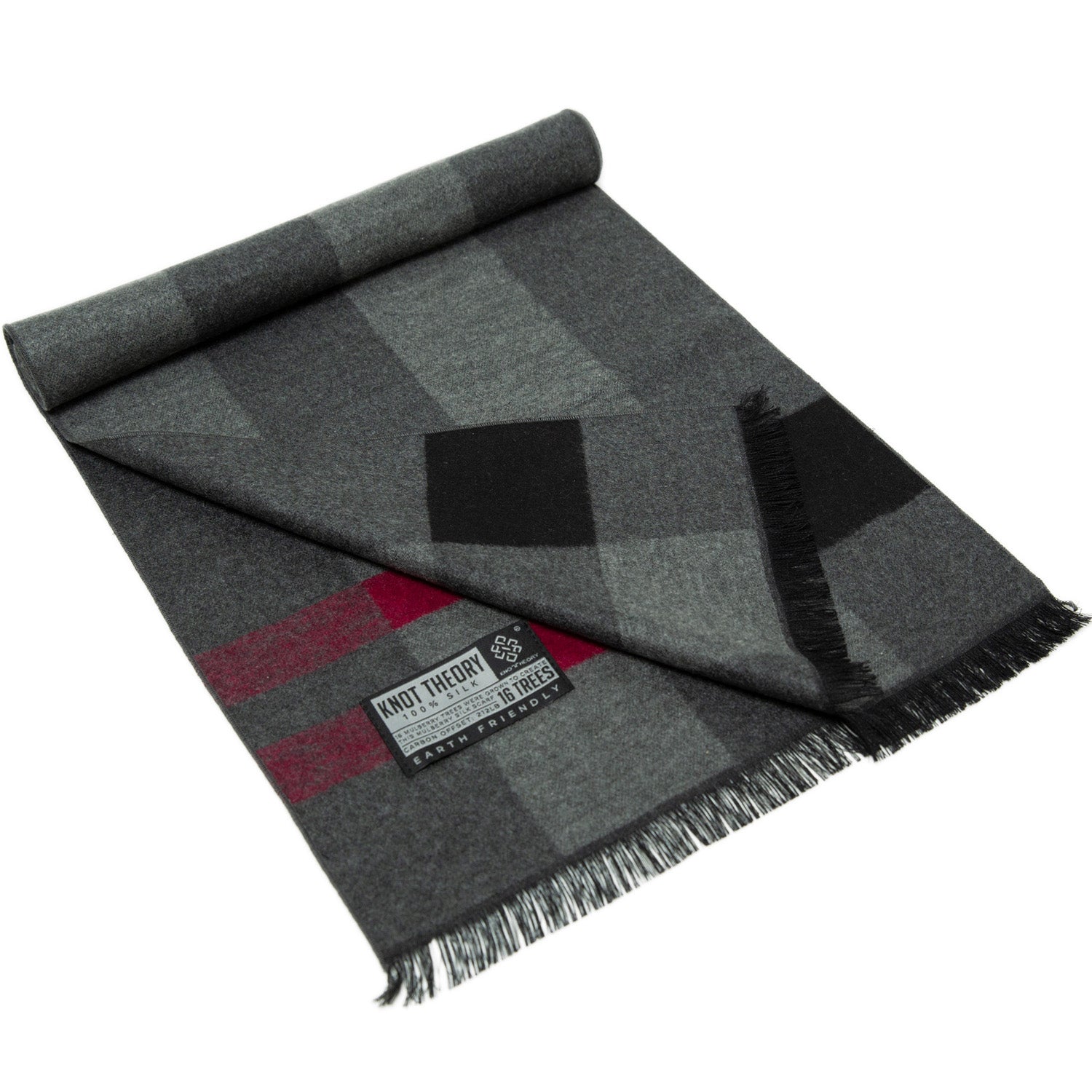 Red Grey Tartan Eco Scarf - Softer than Cashmere 100% Silk - Knot Theory