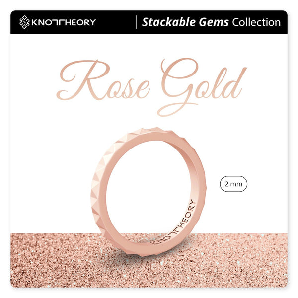 Rose Gold Pyramid Stackable Slim Thin Silicone Ring for Women - Knot Theory
