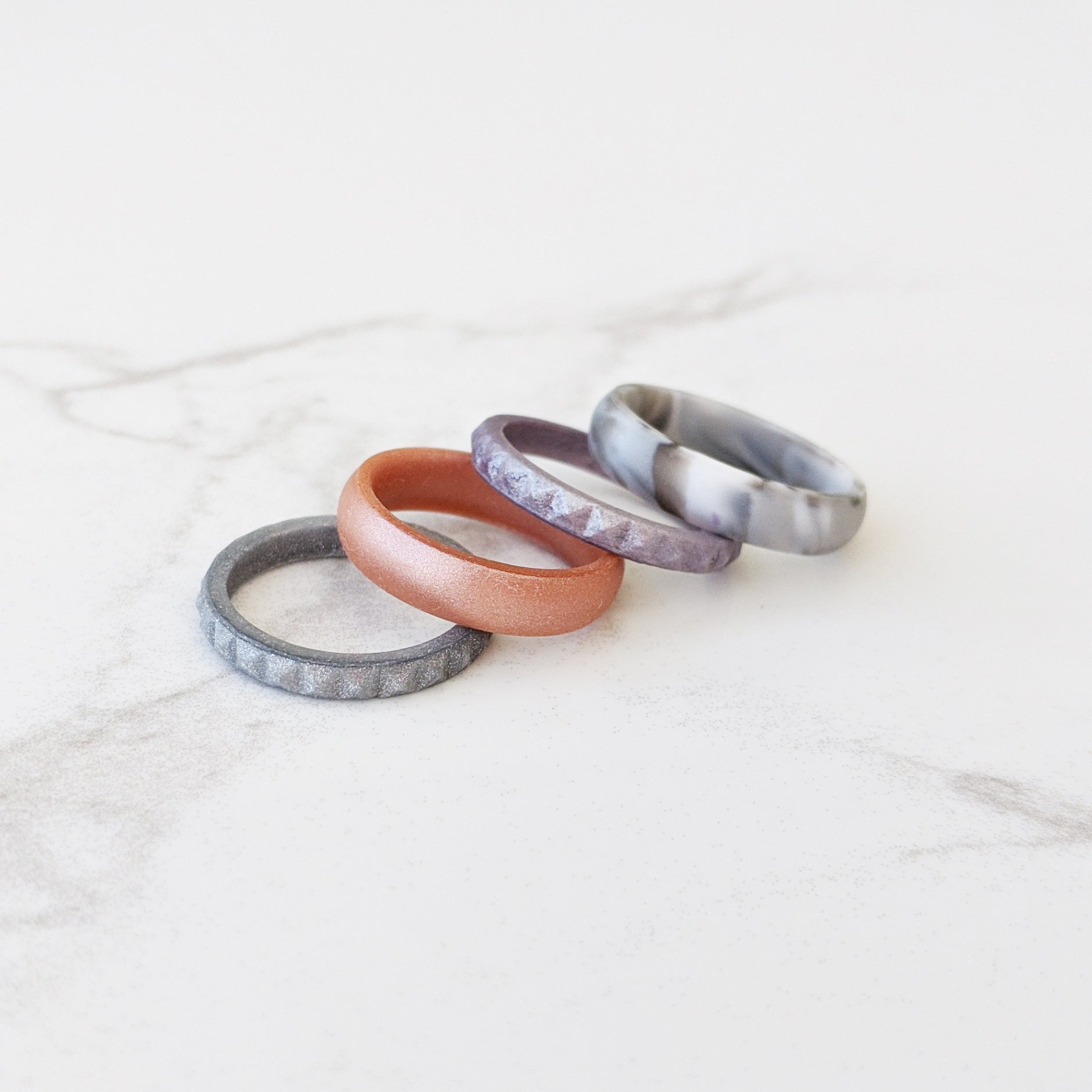 Rose Gold Trio Stackable Slim Thin Silicone Rings 3-Pack for Women - Knot Theory