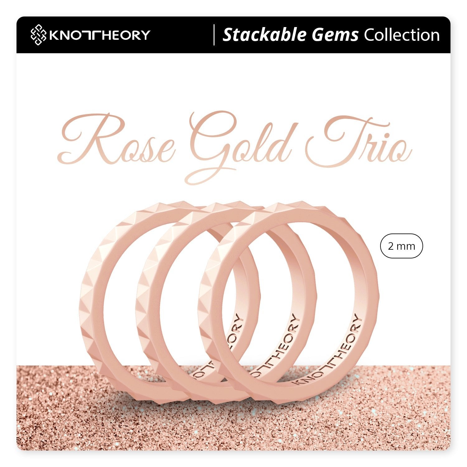 Rose Gold Trio Stackable Slim Thin Silicone Rings 3-Pack for Women - Knot Theory