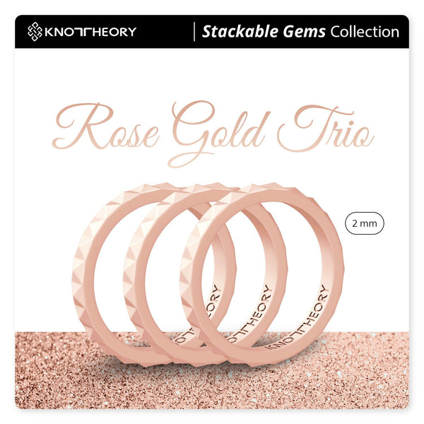 Rose Gold Trio Stackable Slim Thin Silicone Rings 3-Pack for Women - Knot Theory