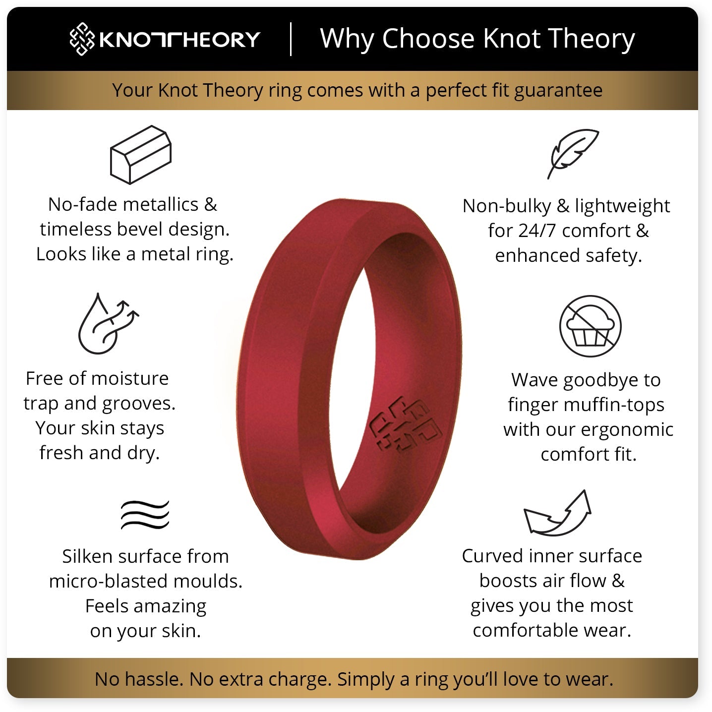 Satin Red Bevel Edge Breathable Silicone Ring for Men and Women - Knot Theory