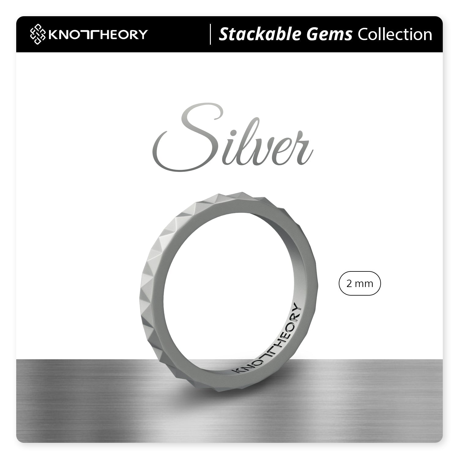 Silver Pyramid Stackable Slim Thin Silicone Ring for Women - Knot Theory