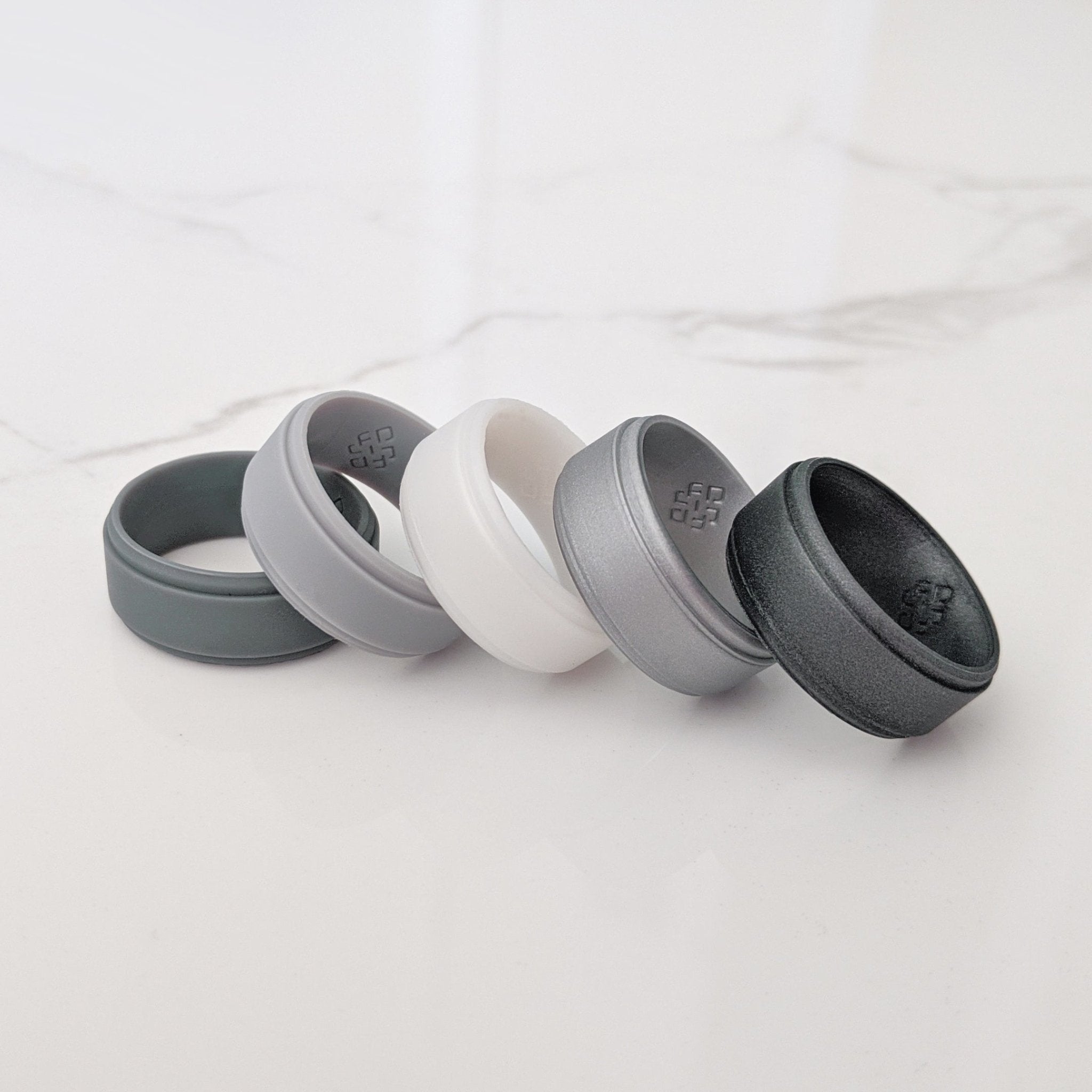 Silver Step Edge Breathable Silicone Ring for Men - Knot Theory