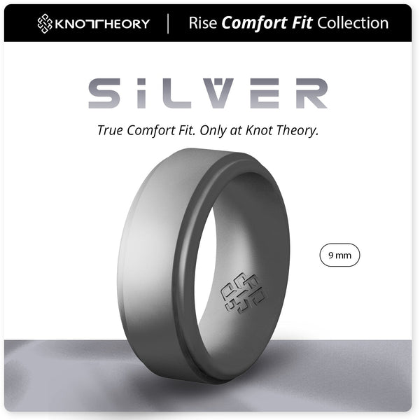 Silver Step Edge Breathable Silicone Ring for Men - Knot Theory