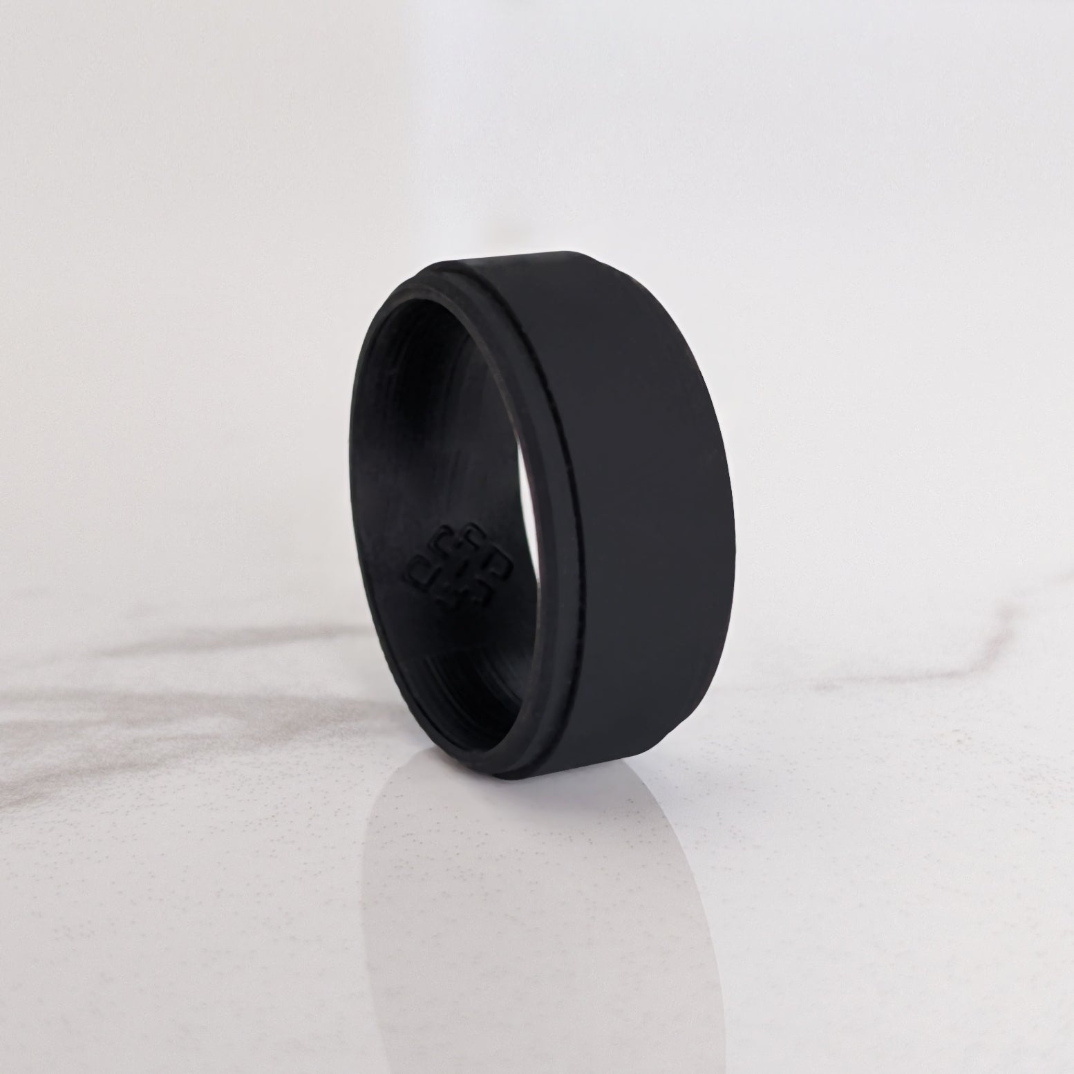 Smooth Black Step Edge Breathable Silicone Ring for Men - Knot Theory