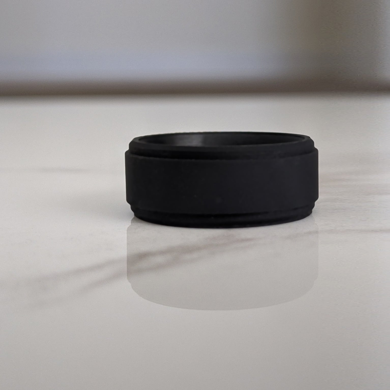 Smooth Black Step Edge Breathable Silicone Ring for Men - Knot Theory