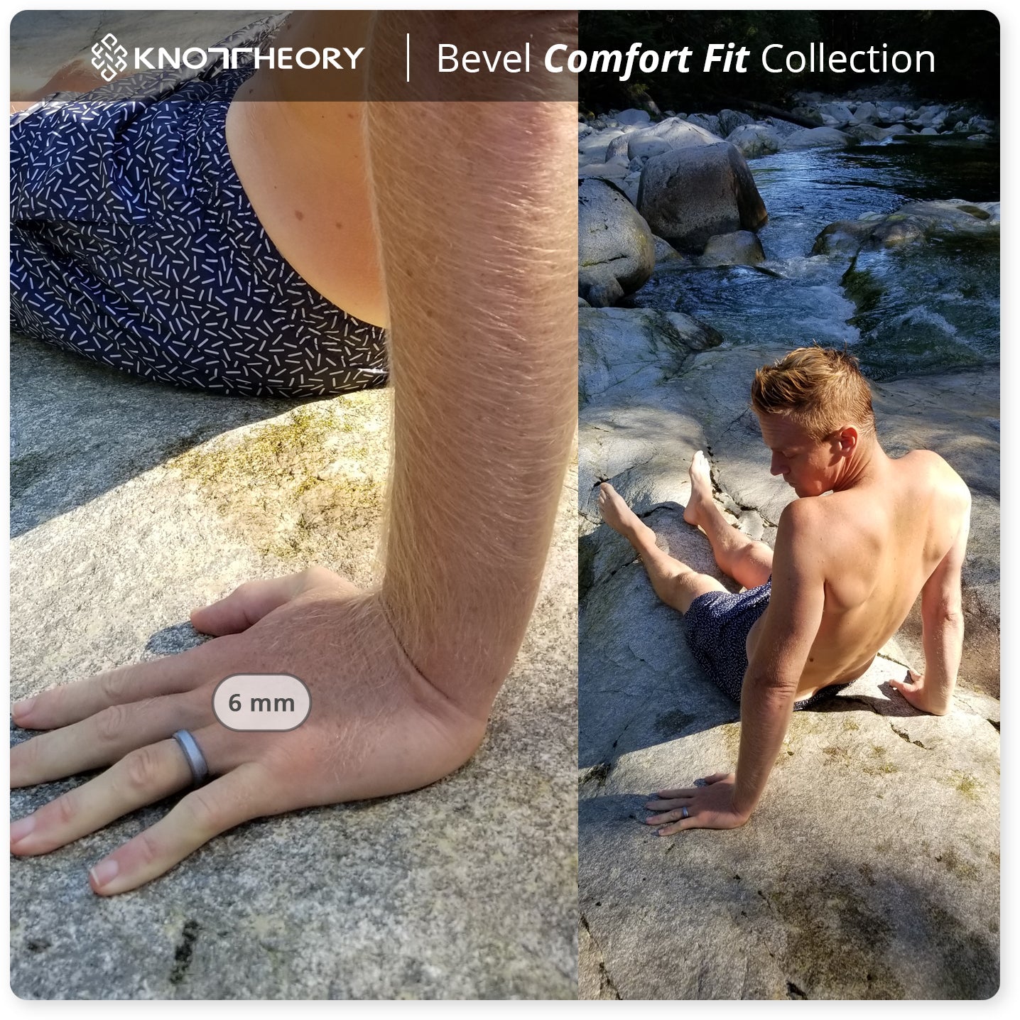 Smooth Silver Bevel Edge Breathable Silicone Ring For Men and Women - Knot Theory