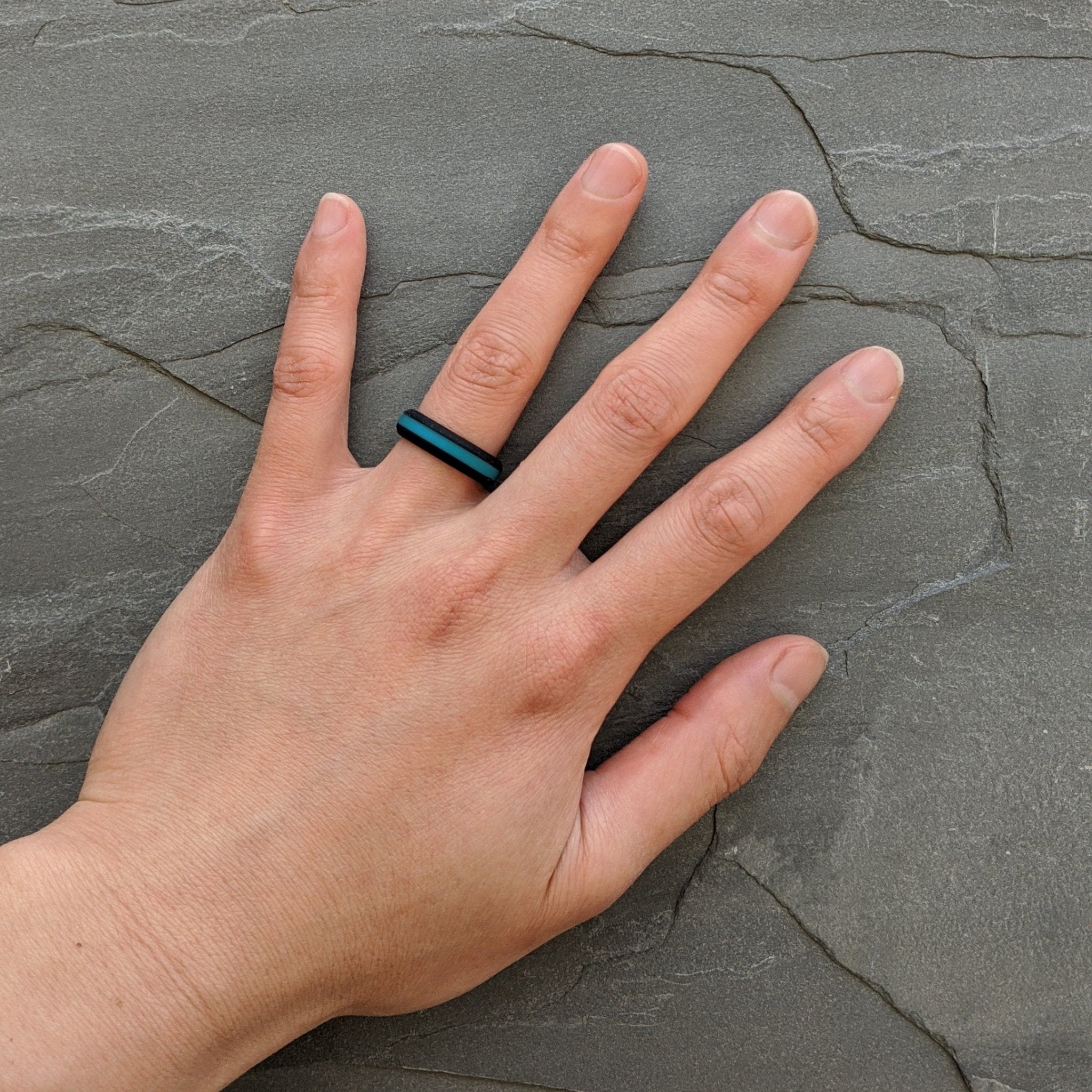 Teal Stripe Silicone Ring for Men and Women - Knot Theory