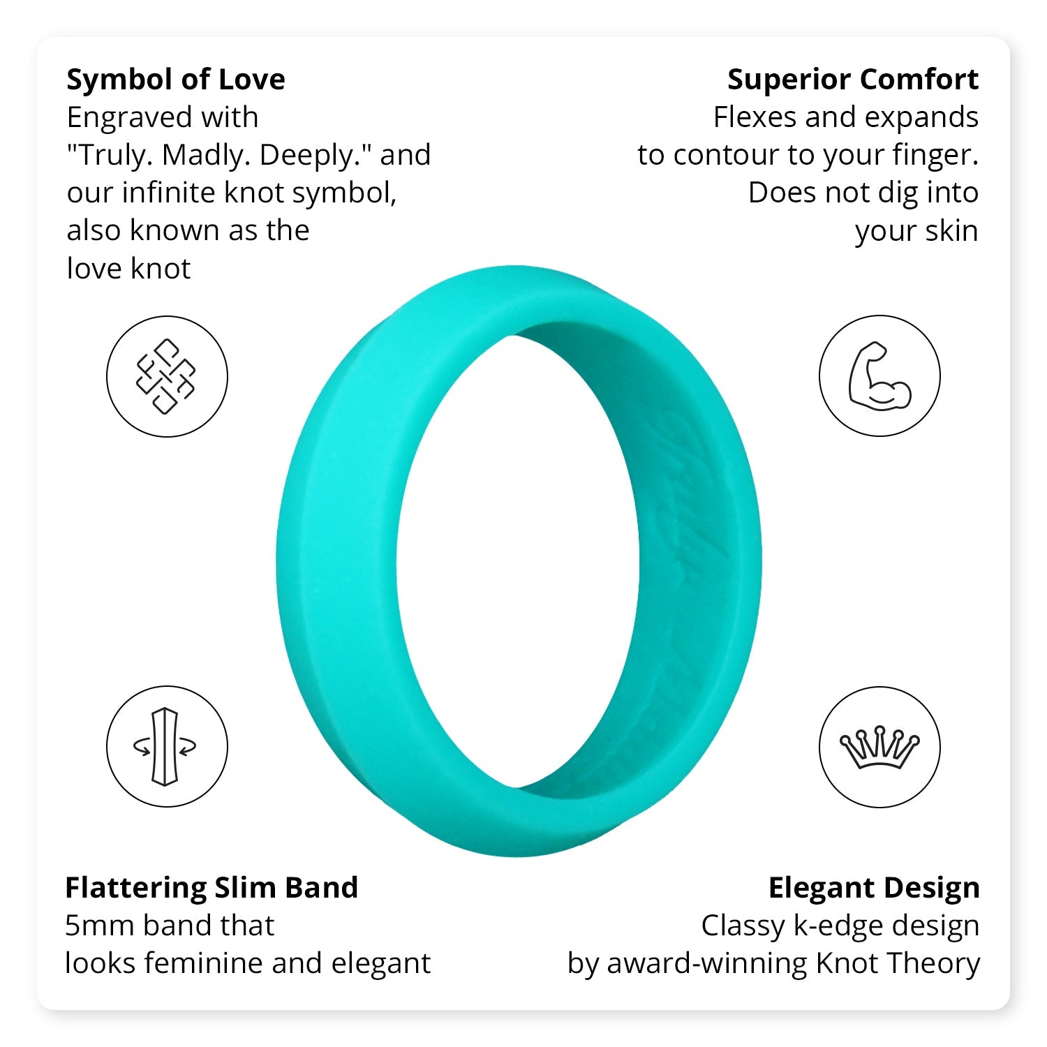Teal Turquoise K-Edge Silicone Ring For Women - Knot Theory