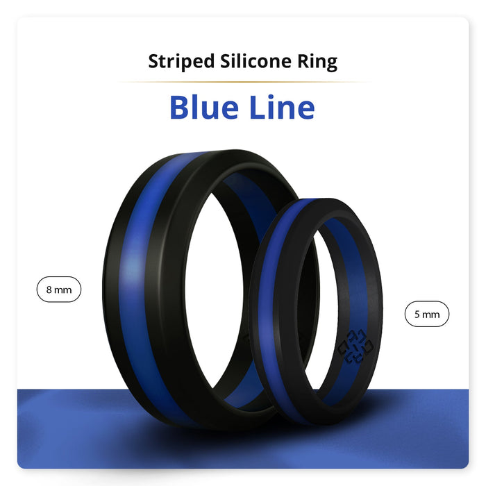Knot Theory Thin Blue Line Striped Silicone Ring For Men and Women