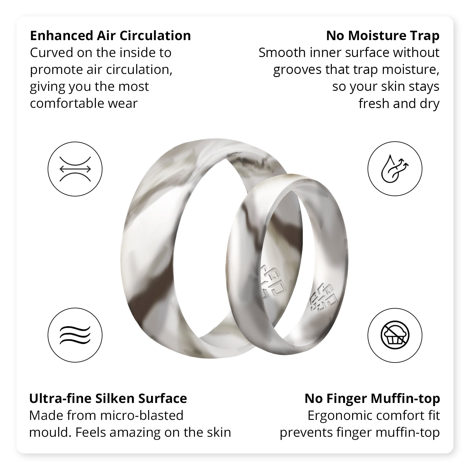 White Marble Breathable Silicone Ring for Men and Women - Knot Theory