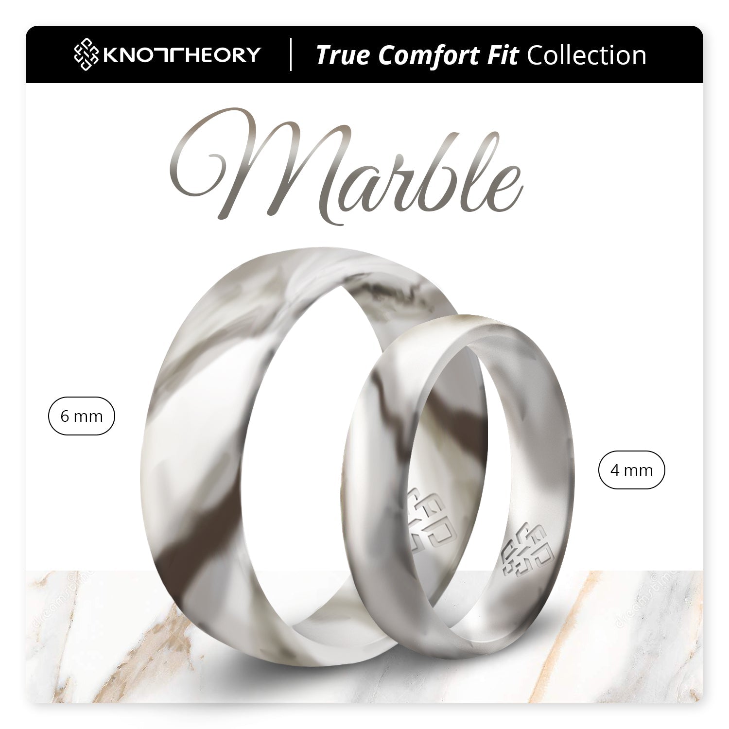 White Marble Breathable Silicone Ring for Men and Women - Knot Theory